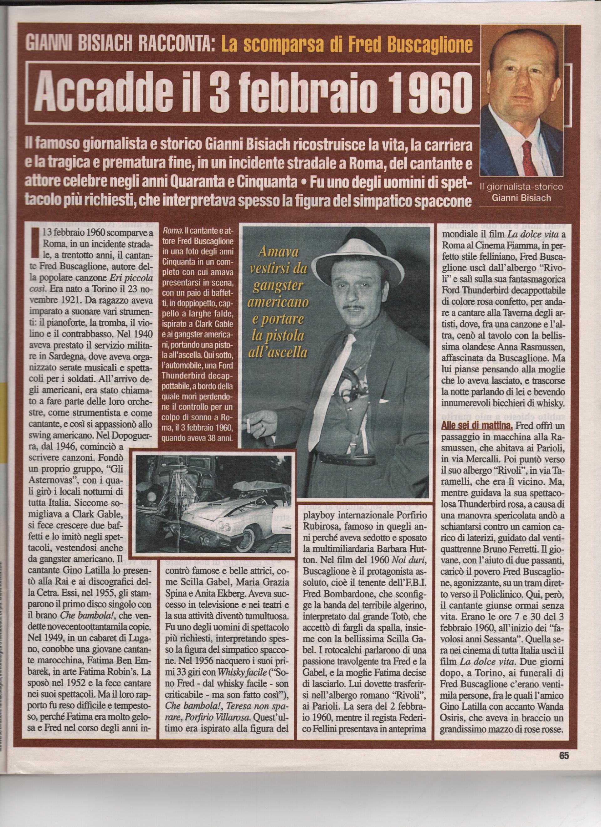 Muore in un incidente stradale Fred Buscaglione