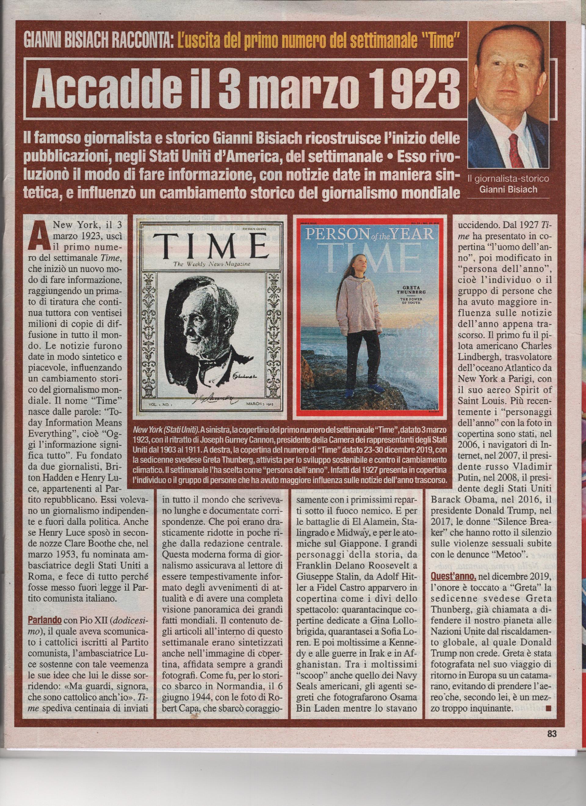 L'uscita del primo numero del settimanale "Time"