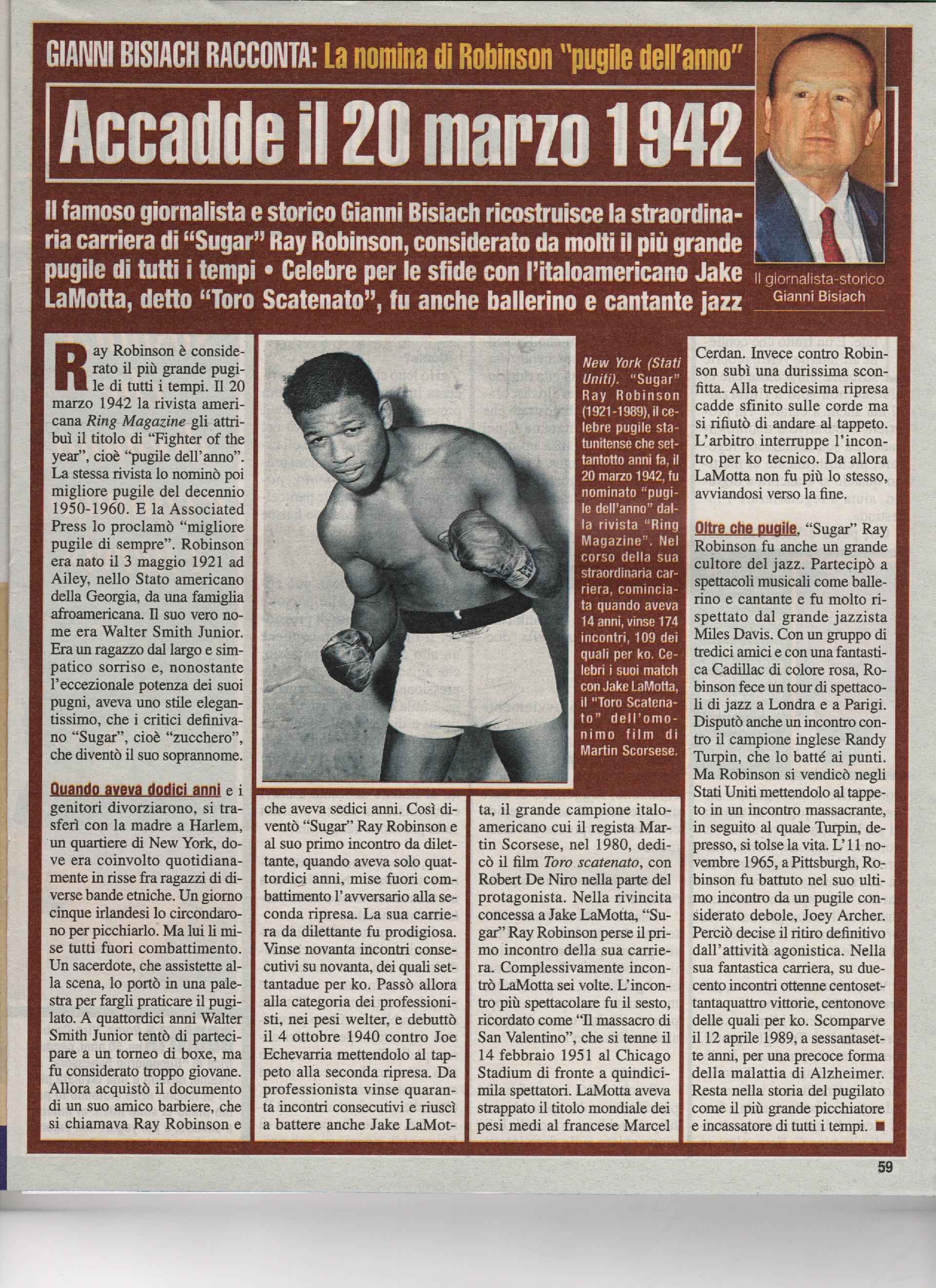 Ray "Sugar" Robinson è nominato "Pugile dell'anno"