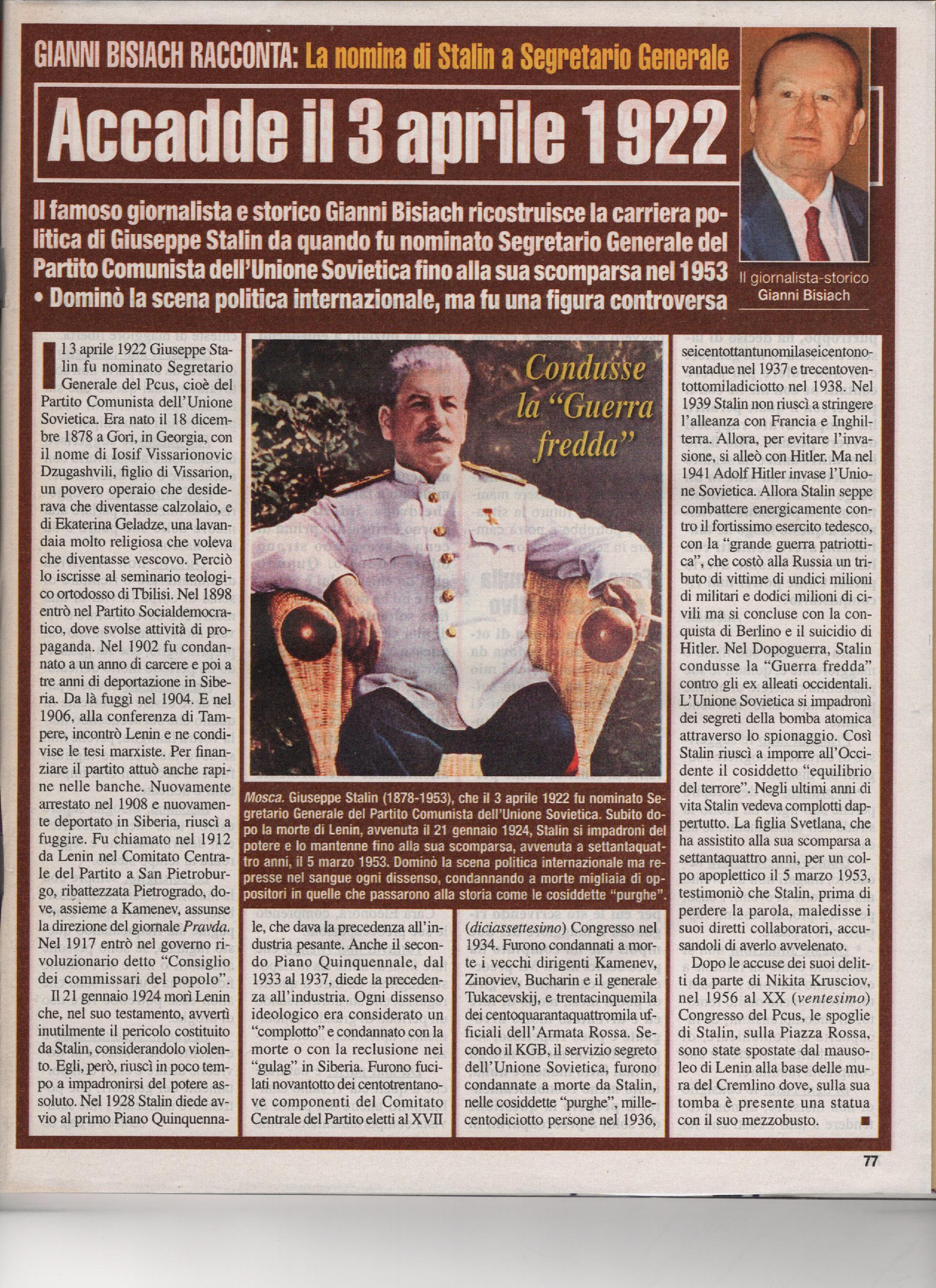 Stalin nominato Segretario Generale del PCUS