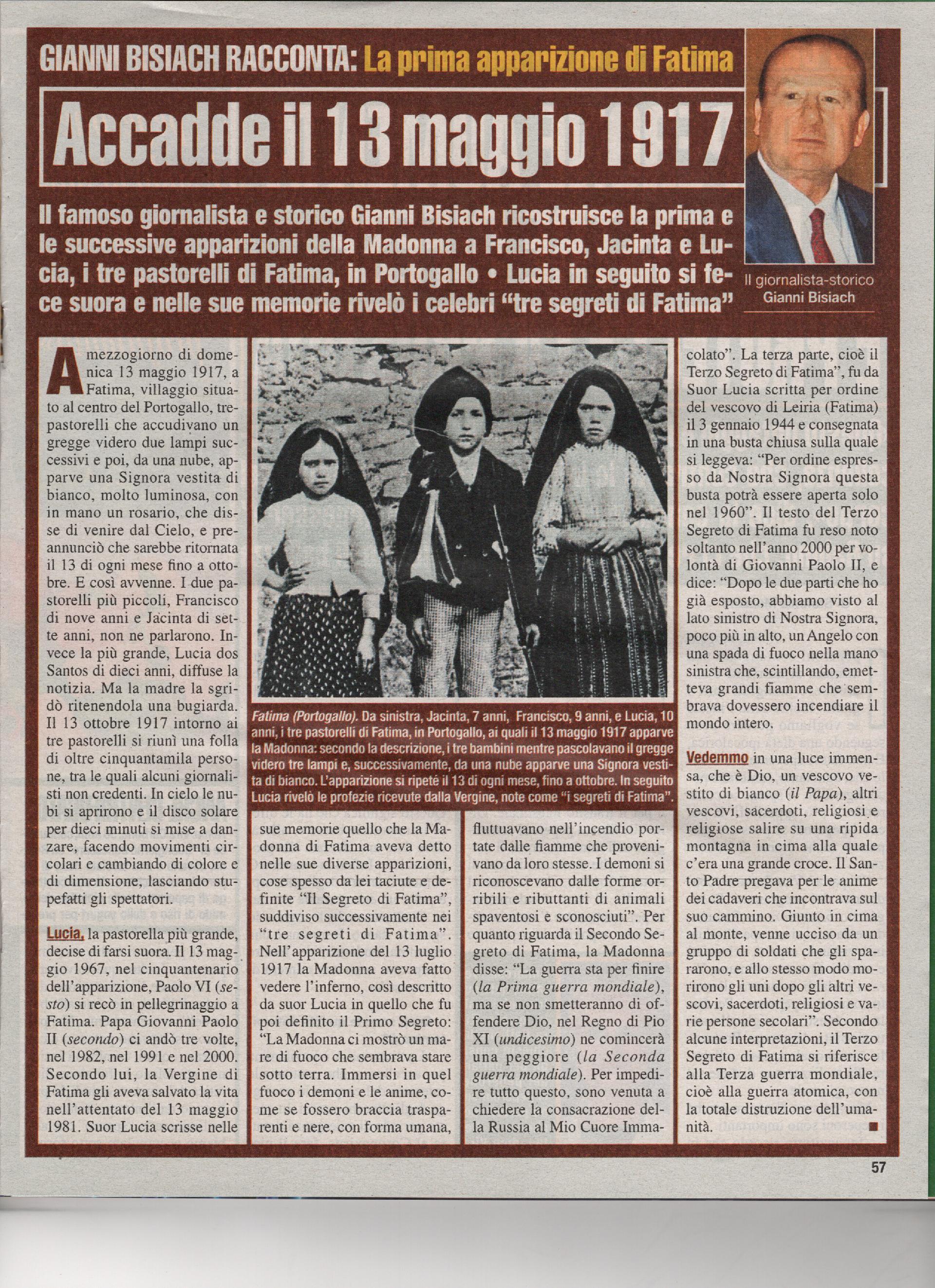 La prima apparizione di Fatima