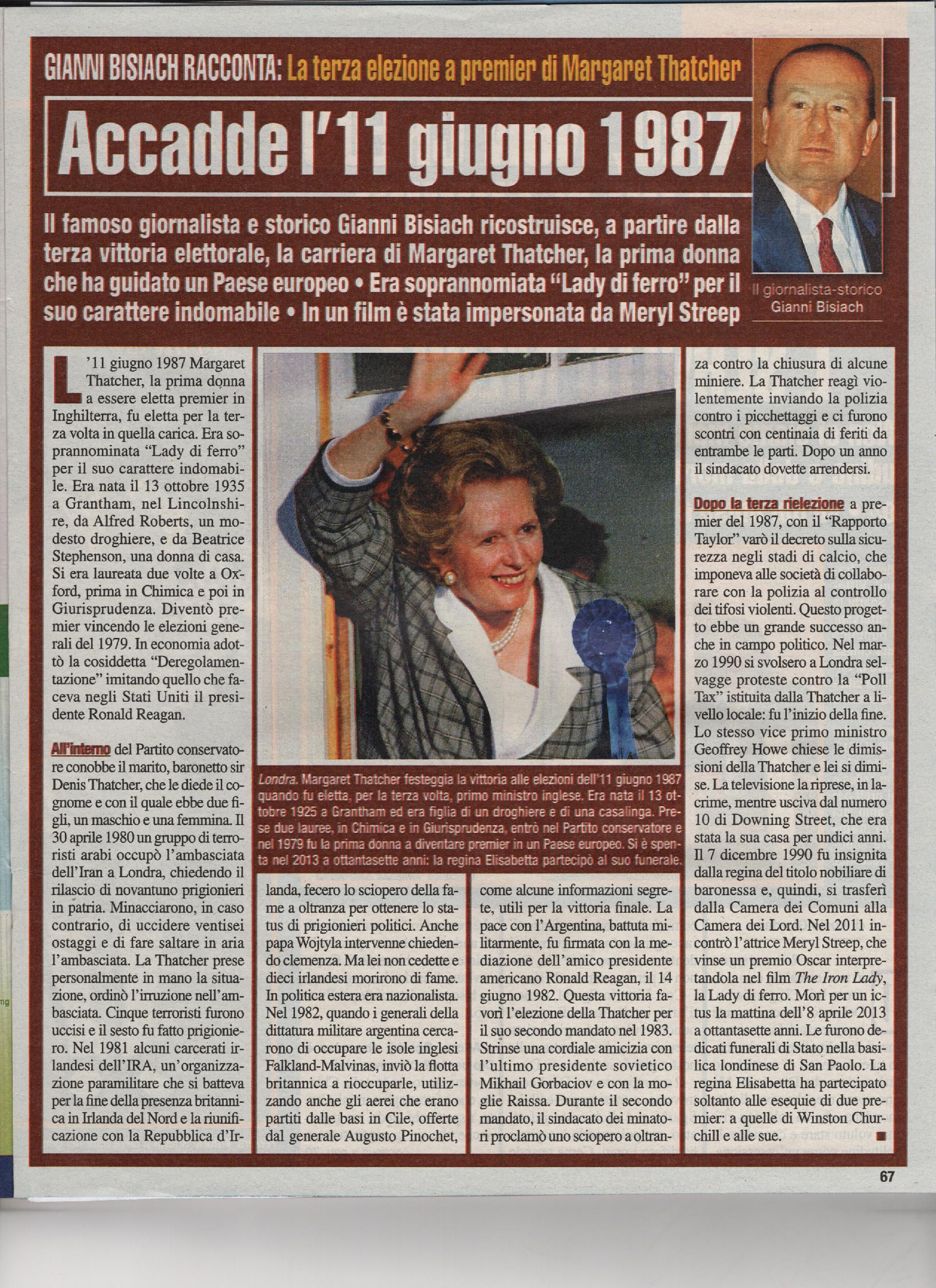 Margareth Thatchee eletta premier per la terza volta