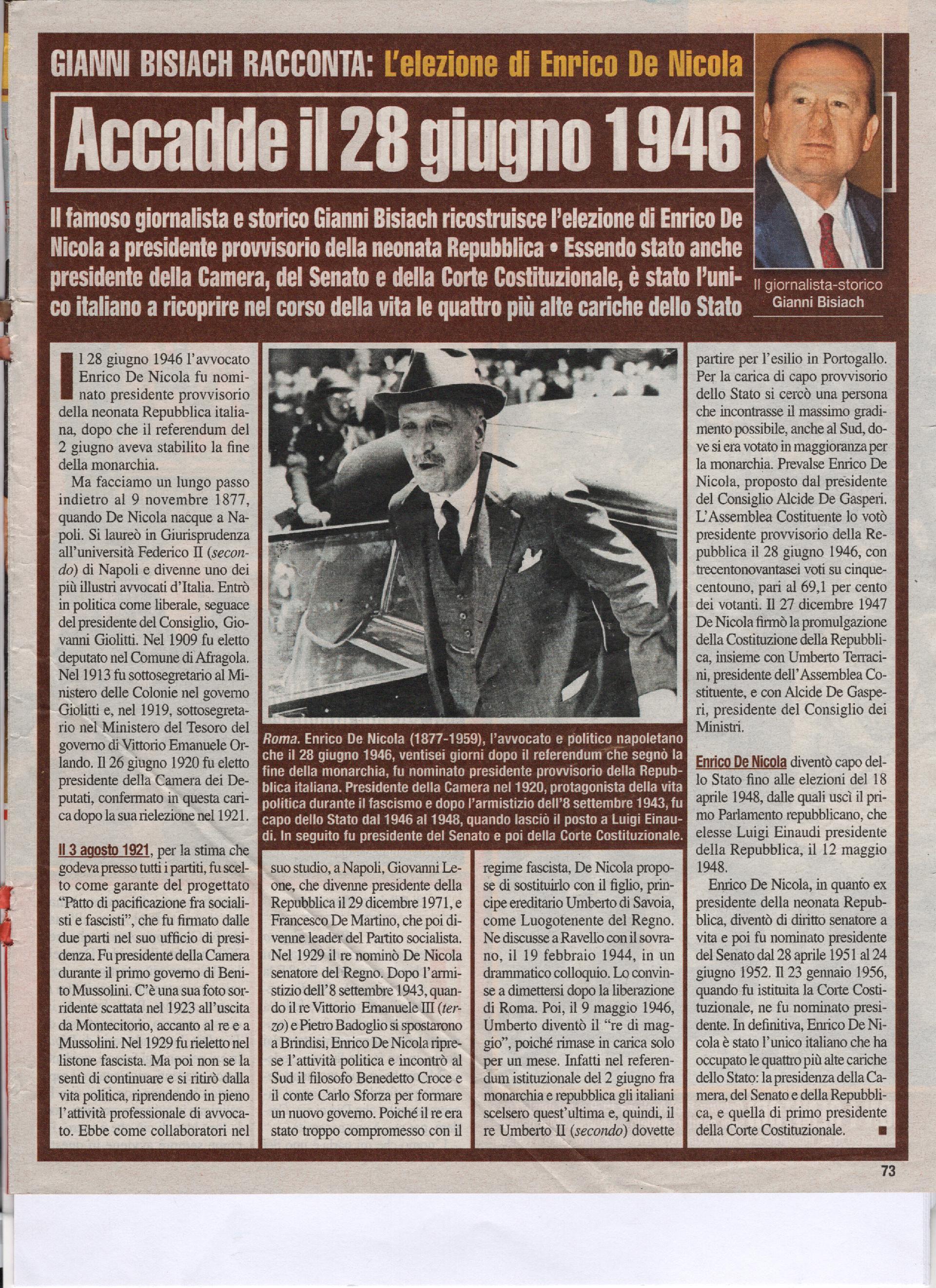 Enrico De Nicola Presidente provvisorio della Repubblica