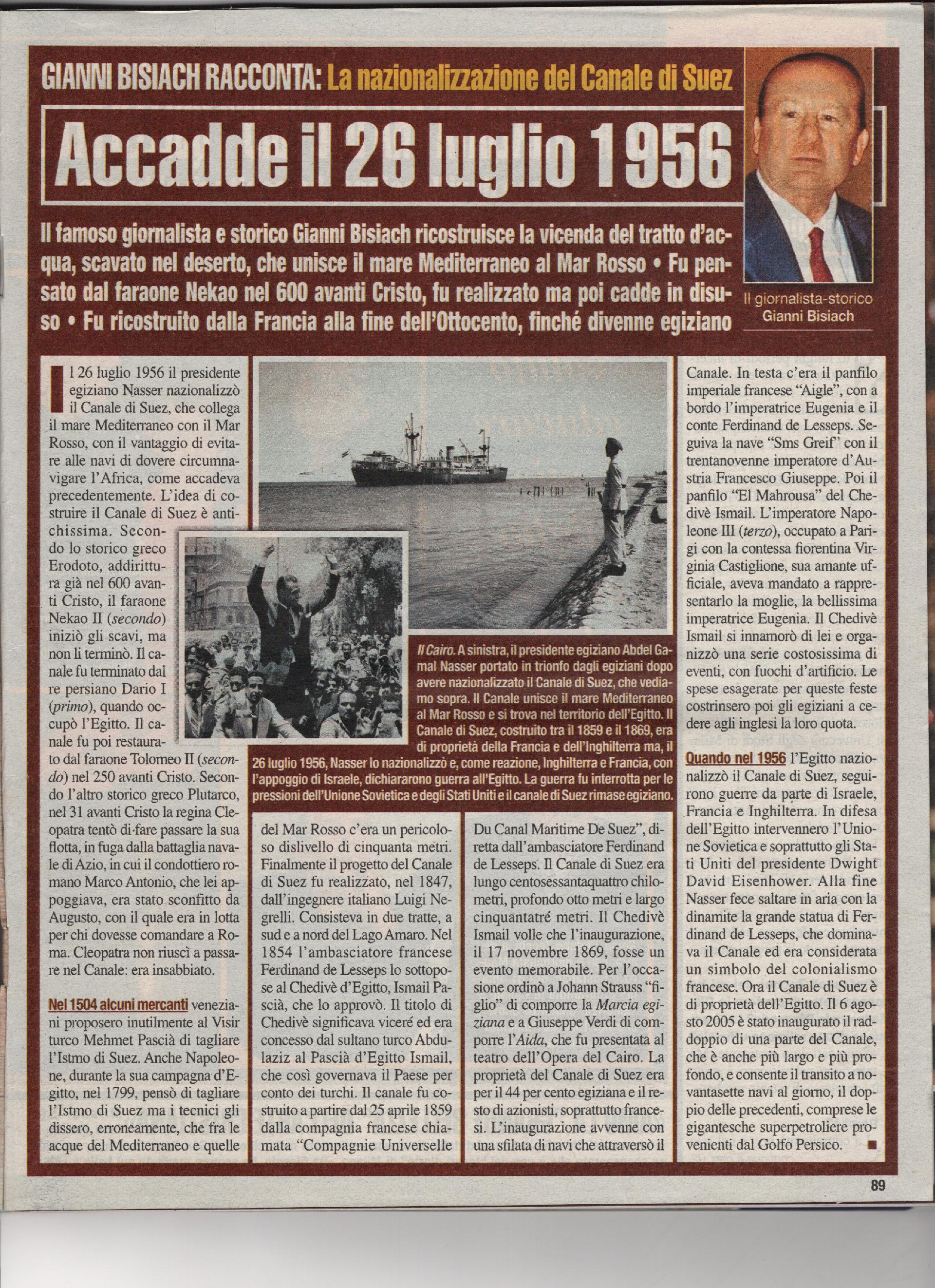 L'Egitto nazionalizza il Canale di Suez