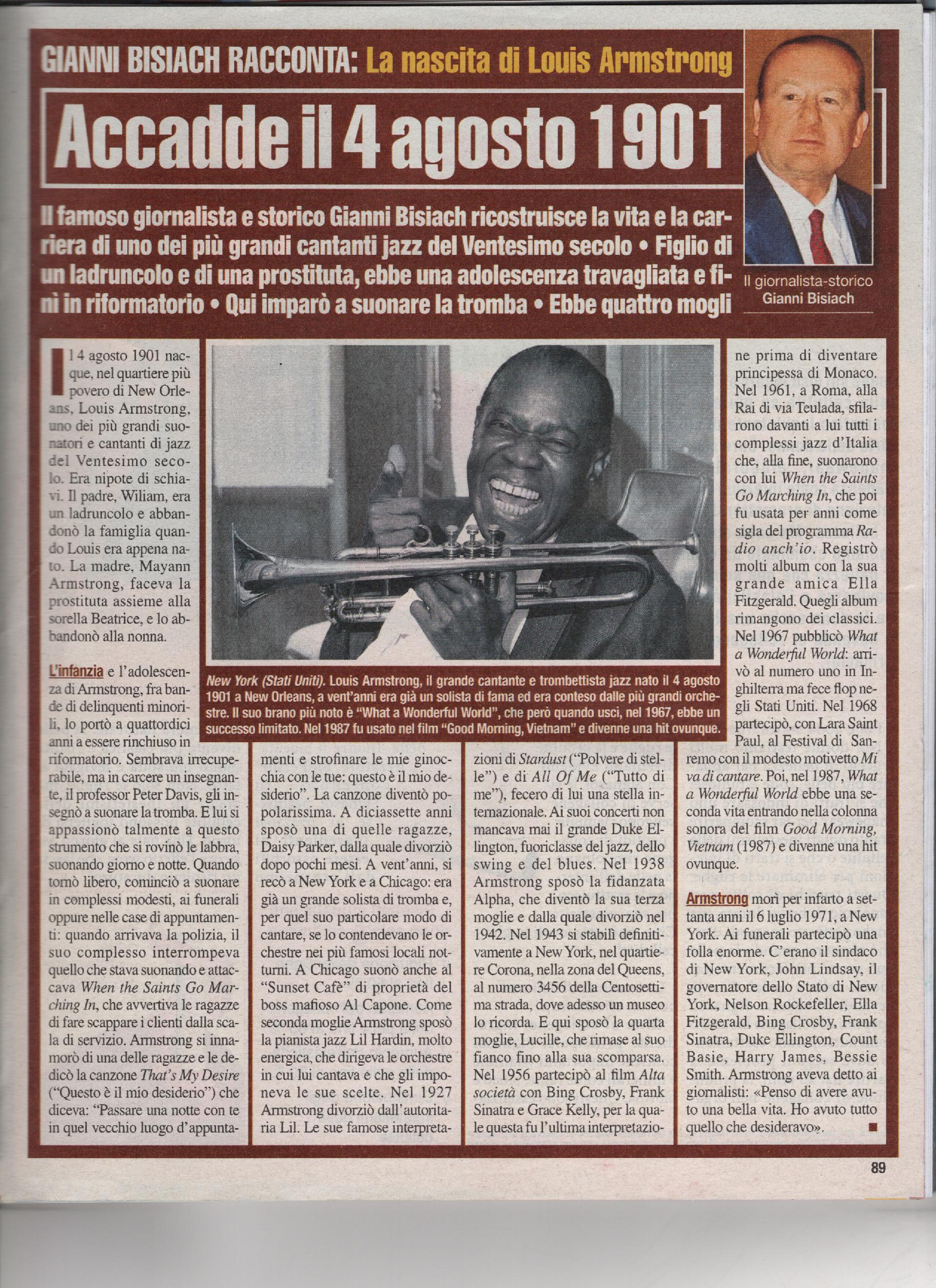 Nasce a New Orleans Louis Armstrong