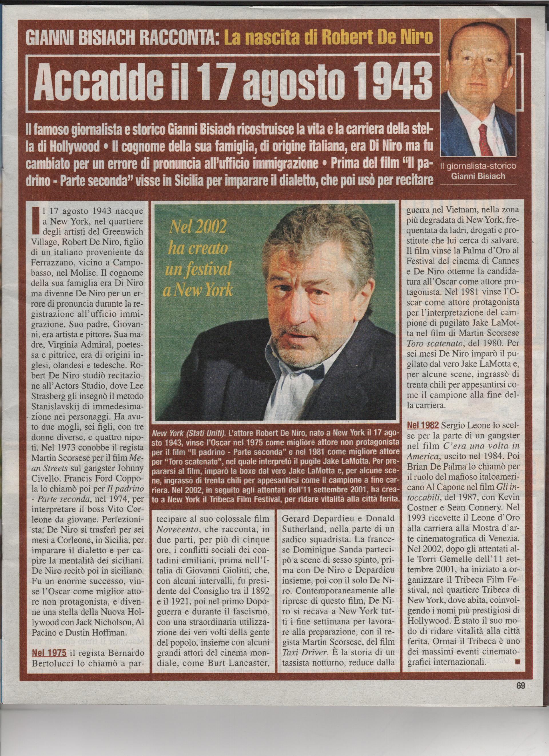 Nasce l'attore Robert De Niro