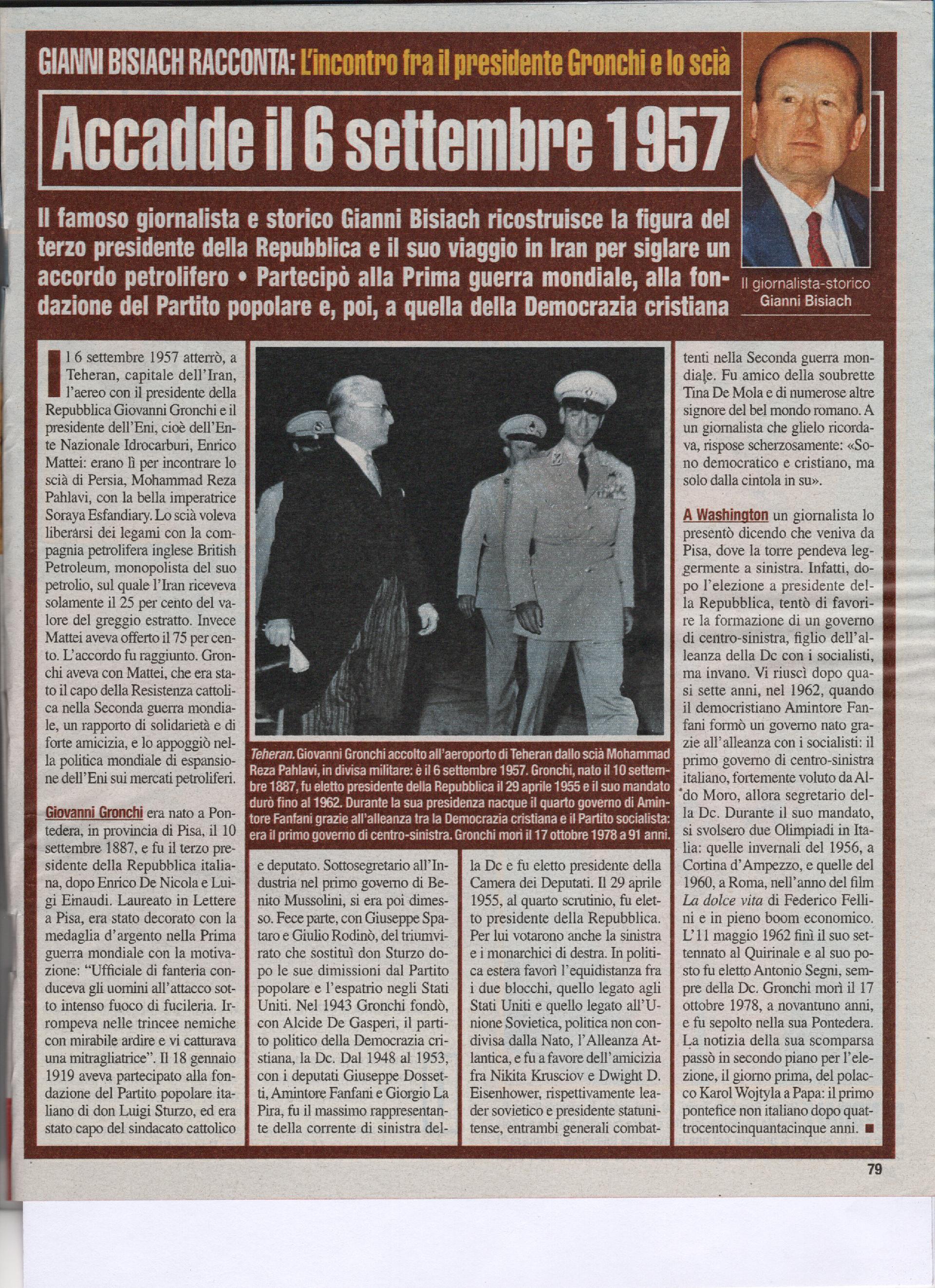 Il Presidente Gronchi a Teheran incontra lo Scià