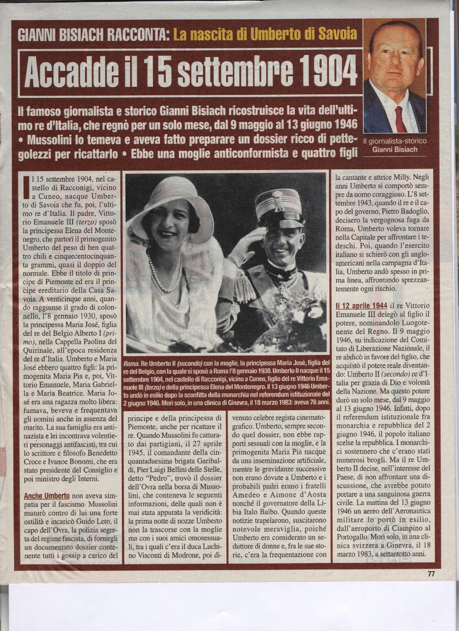 Nasce Umberto di Savoia