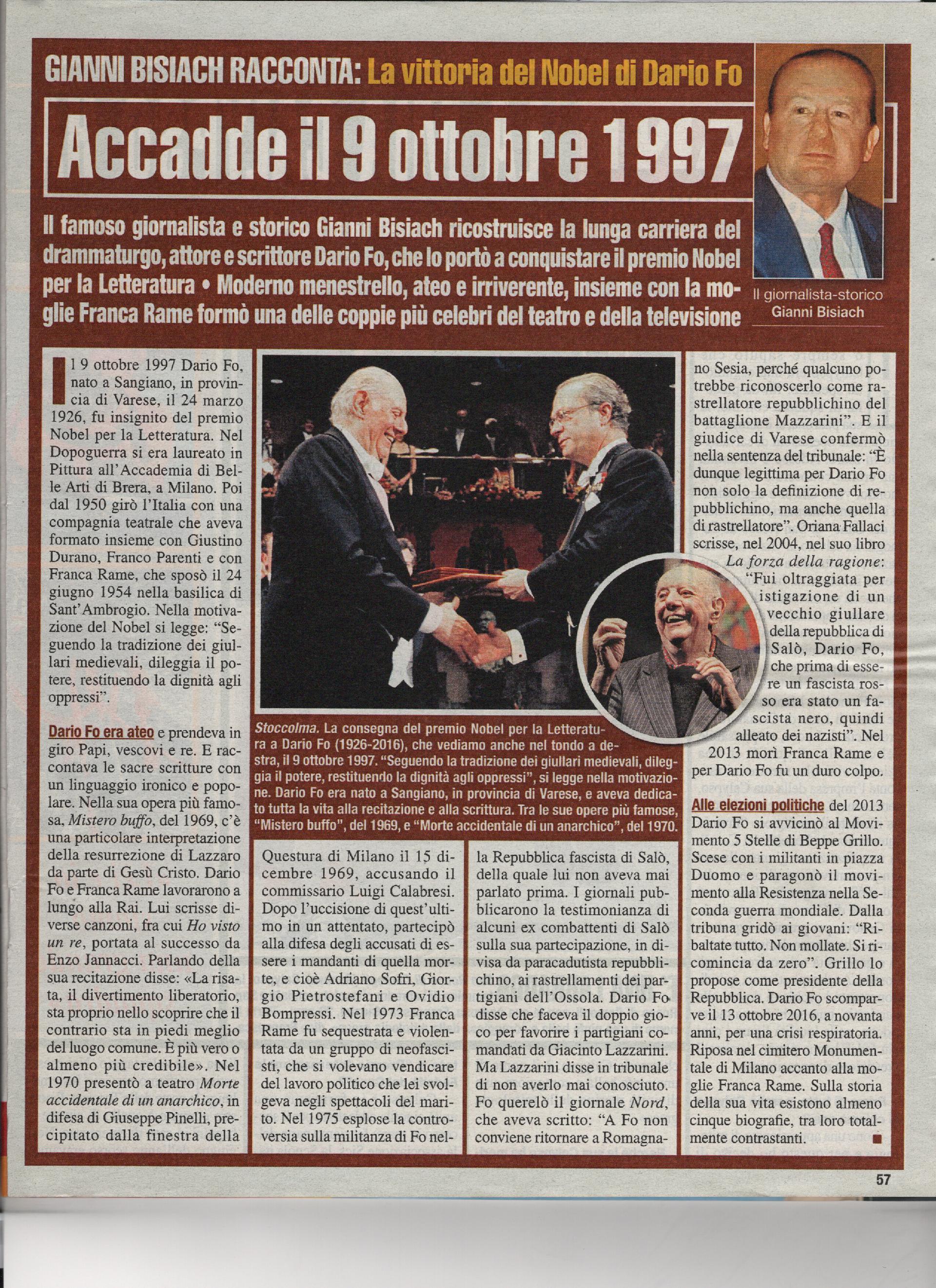 Il Premio Nobel a Dario Fo