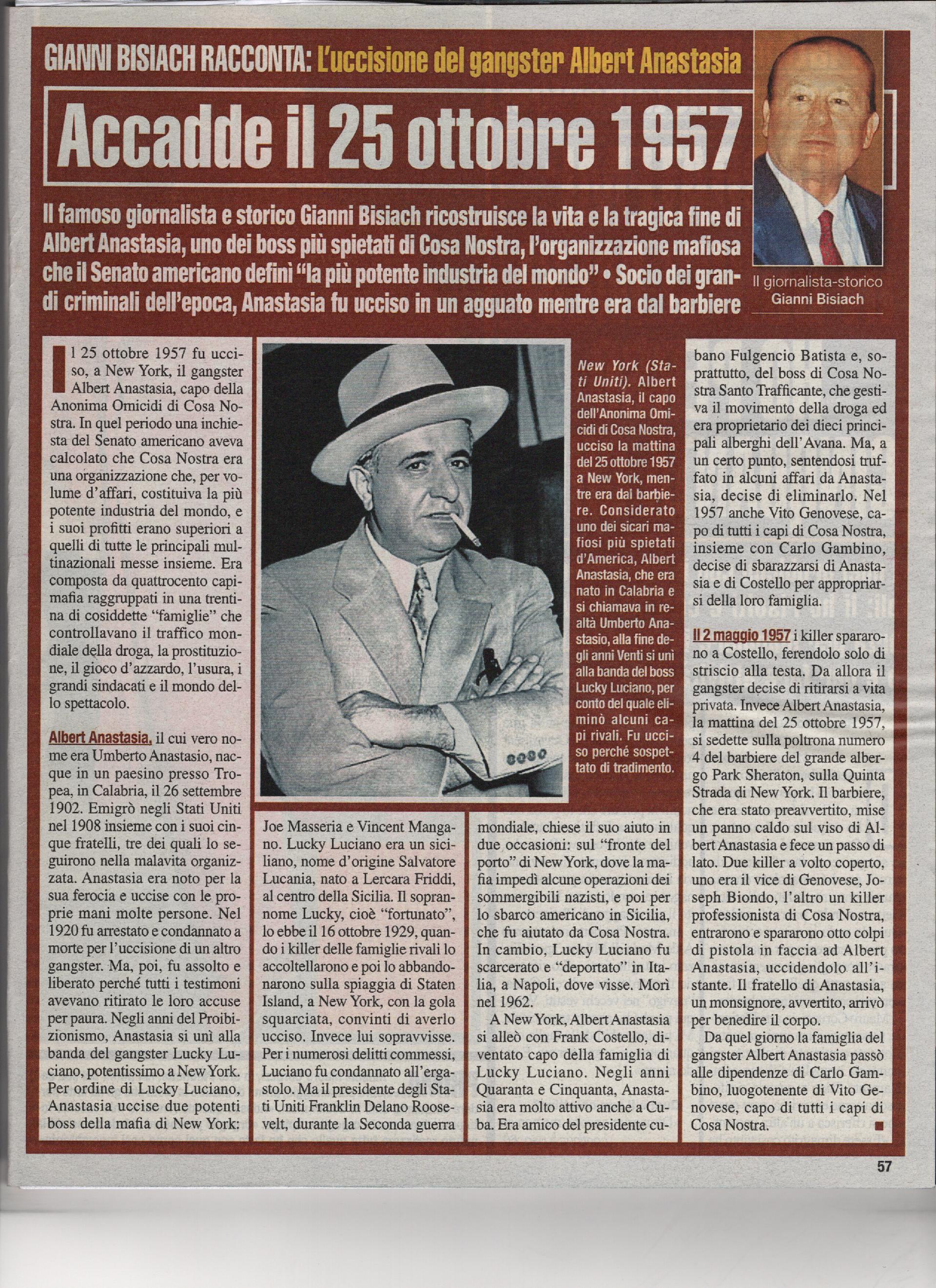 Viene ucciso il gangster Albert Anastasia