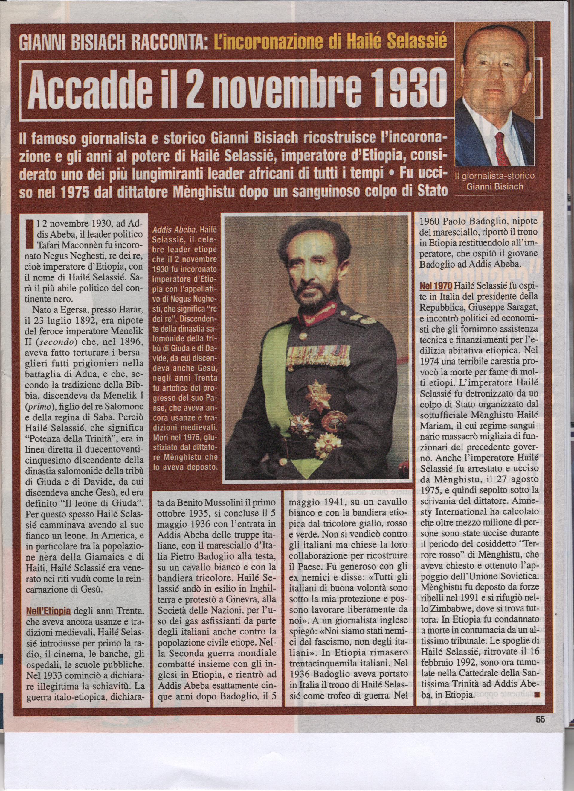 L'incoronazione dell'Imperatore d'Etiopia Hailè Selassié