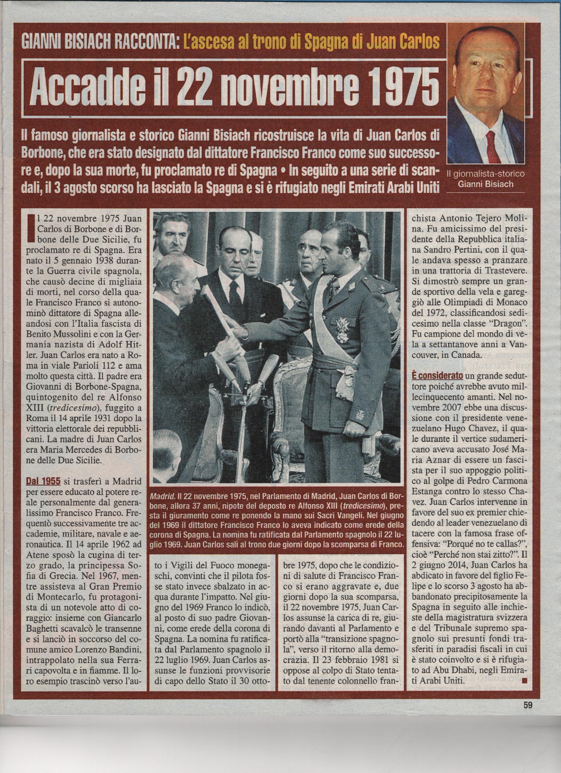 Juan Carlos è proclamato re di Spagna