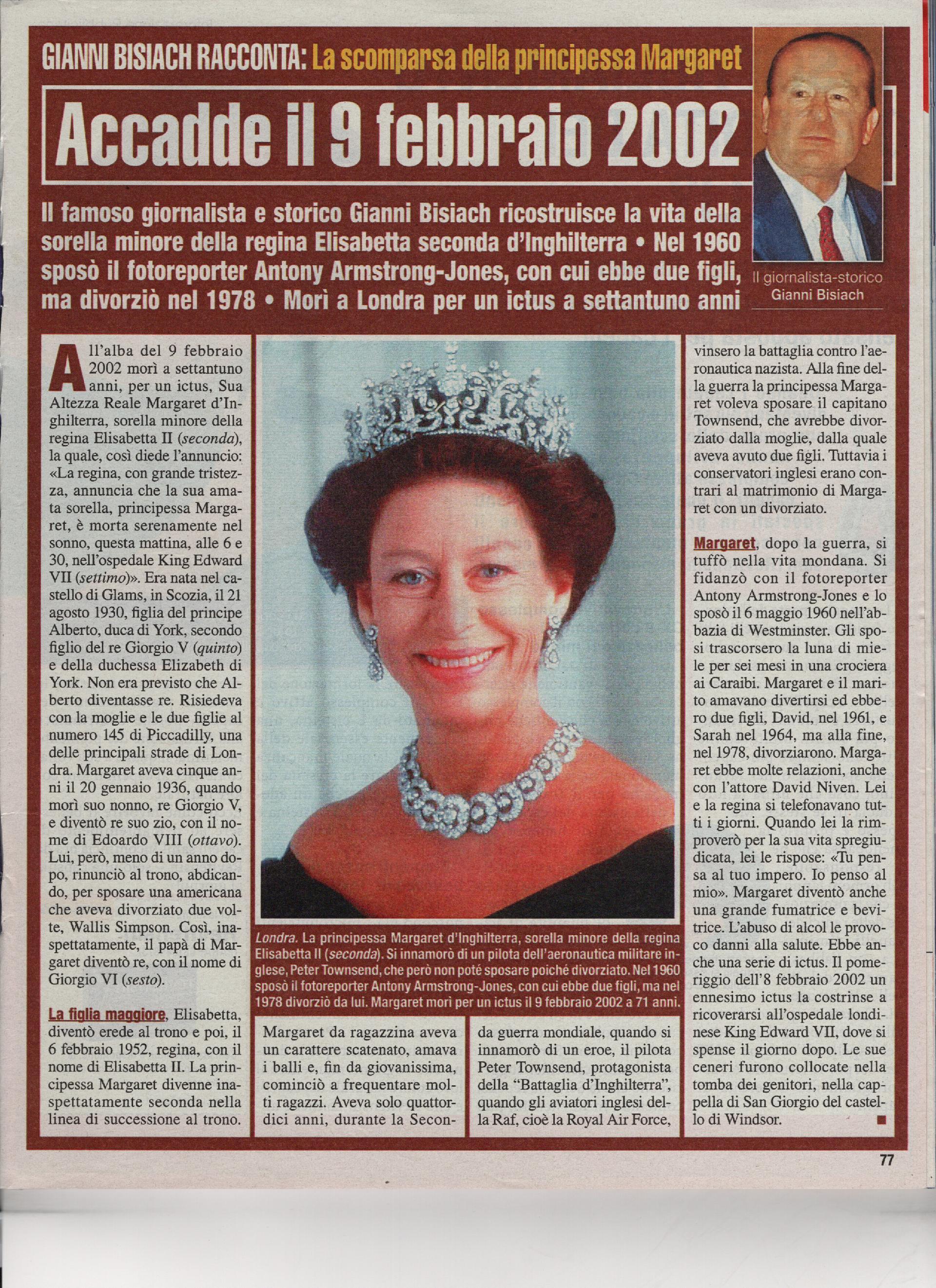 Morta, a Londra, la principessa Margaret