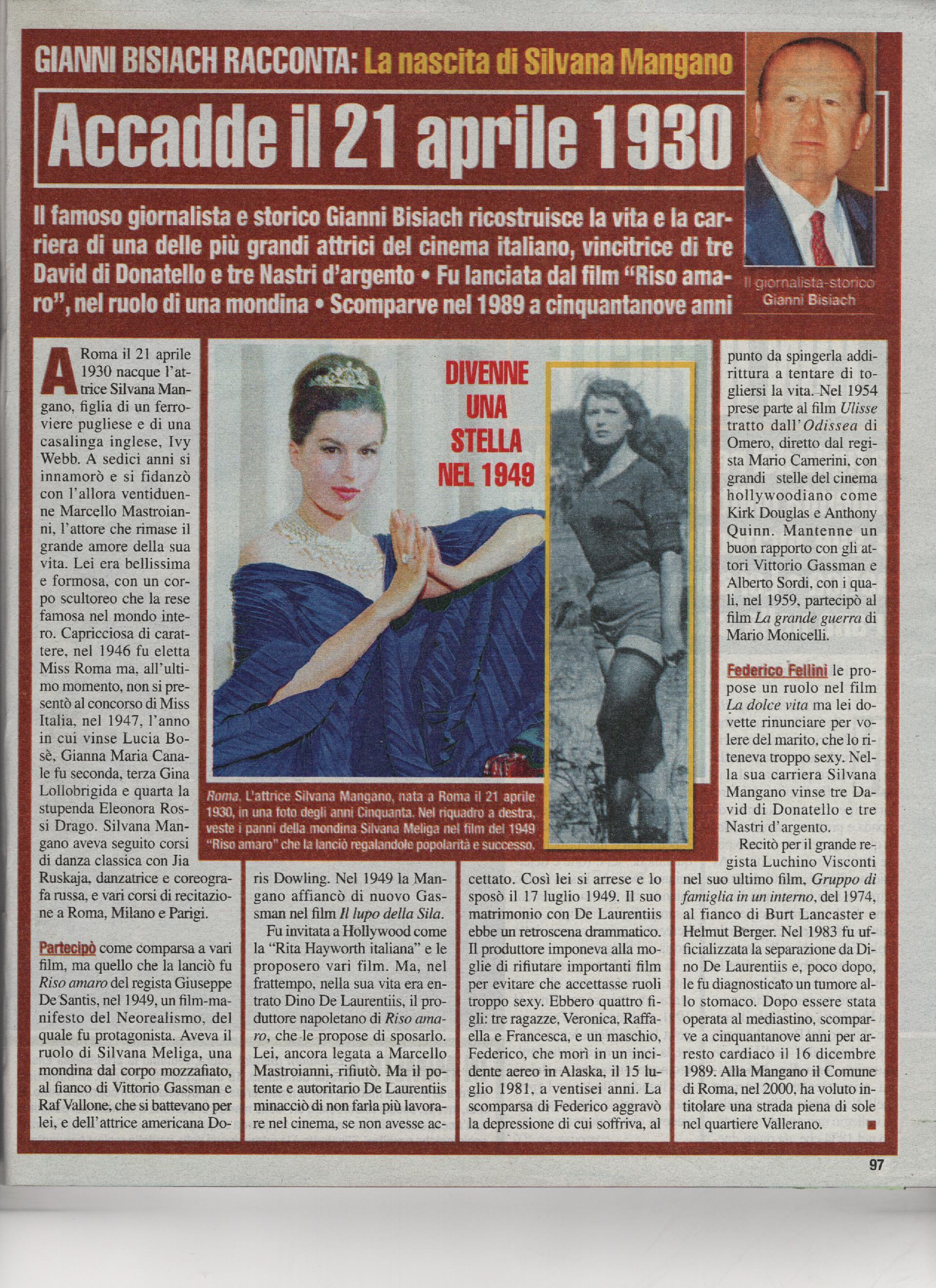 Nasce Silvana Mangano