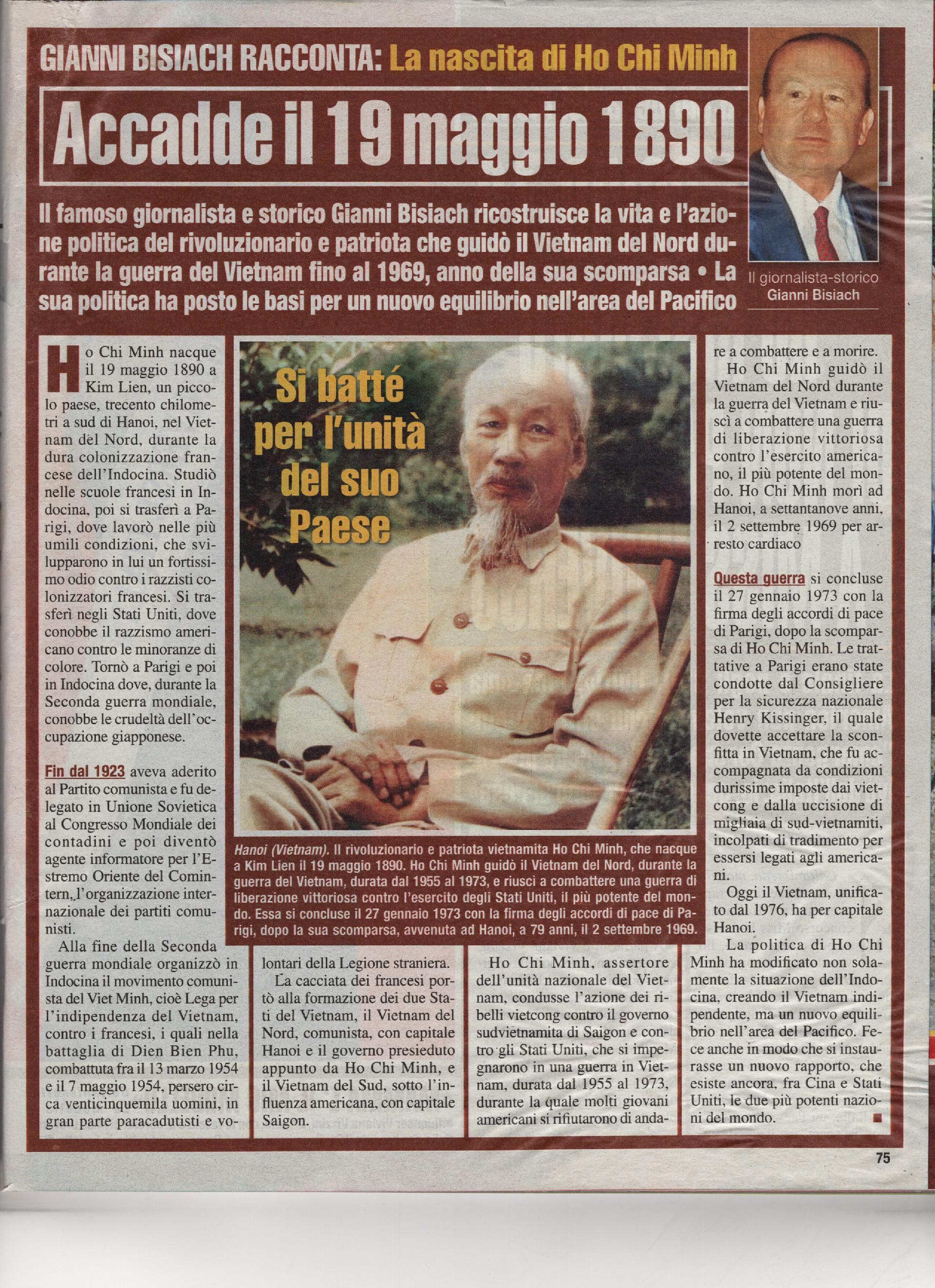 Nasce Ho Chi Minh, futuro Presidente del Vietnam dal 1955 al 1969