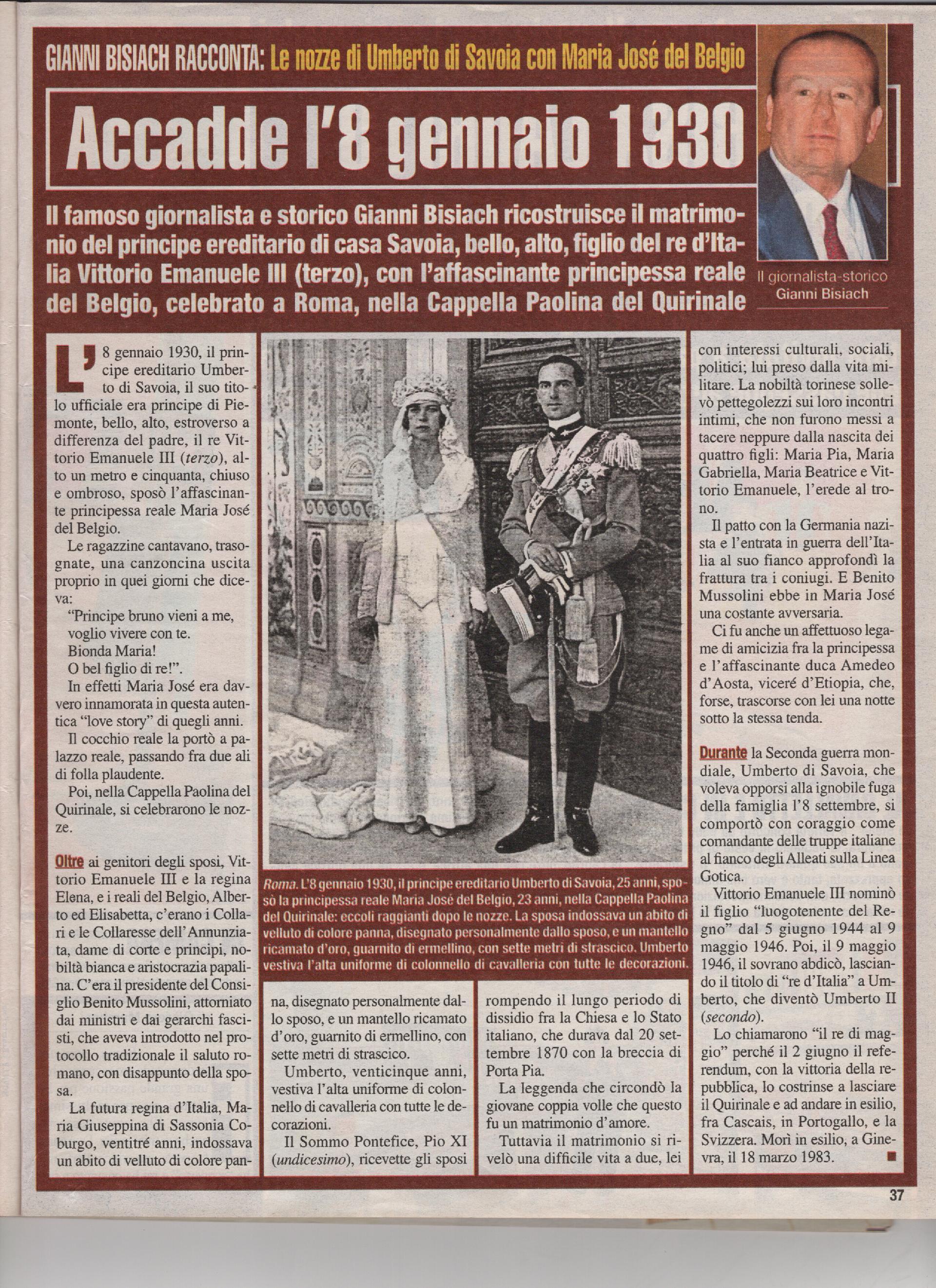 Le nozze di Umberto di Savoia con Maria Josè del Belgio