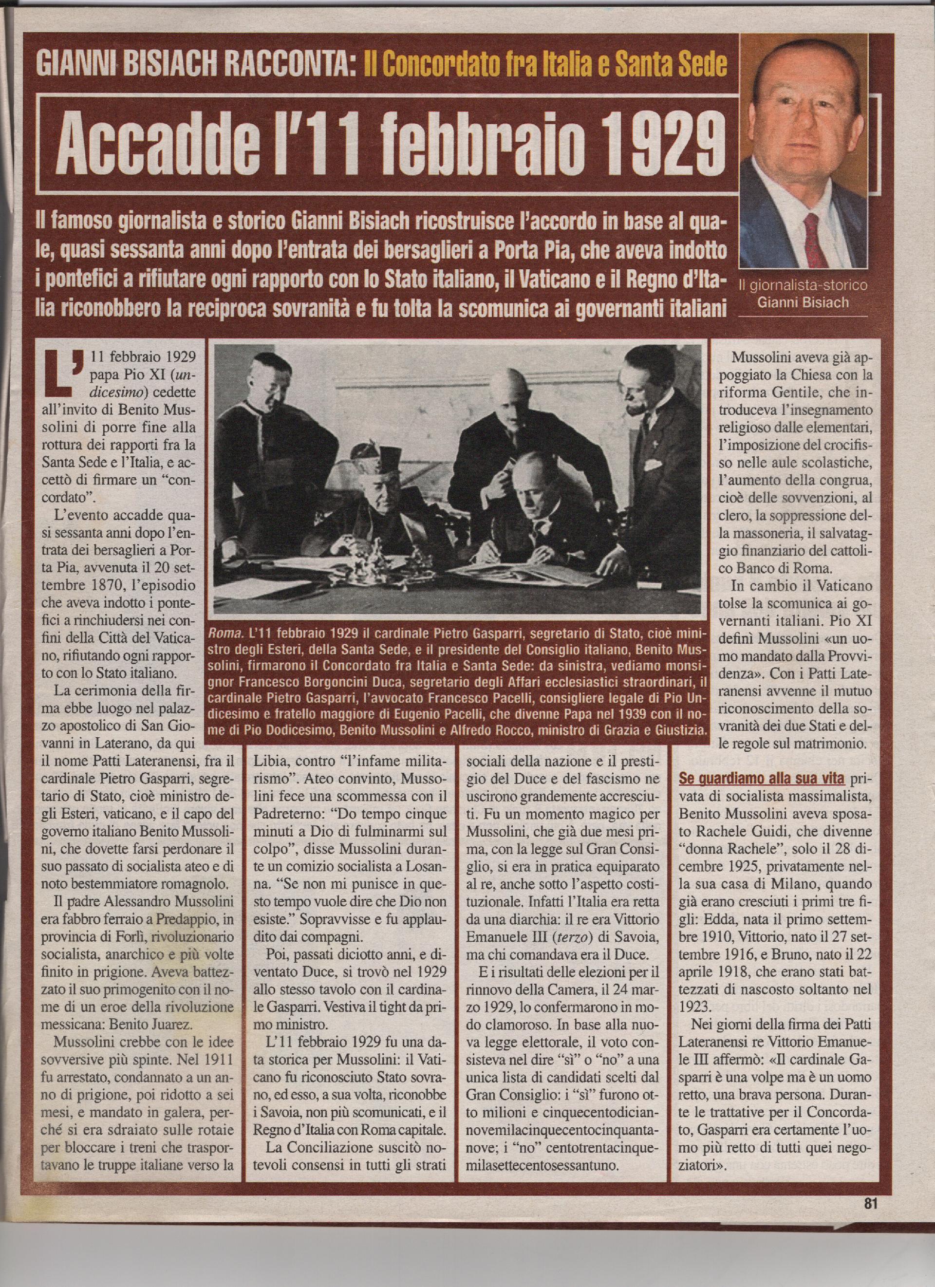 Il Concordato fra Italia e Santa Sede