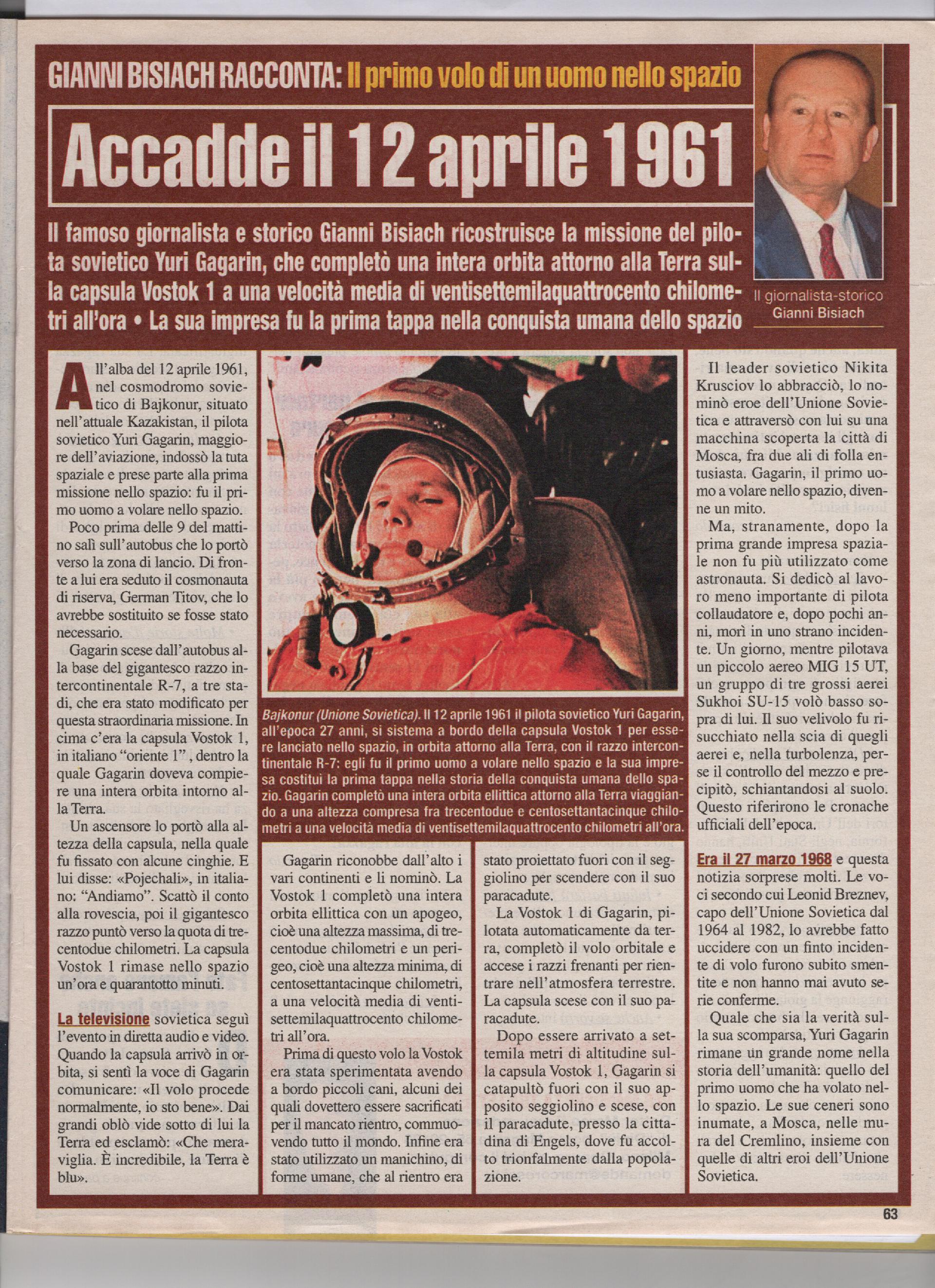 Il primo volo di uomo nello spazio