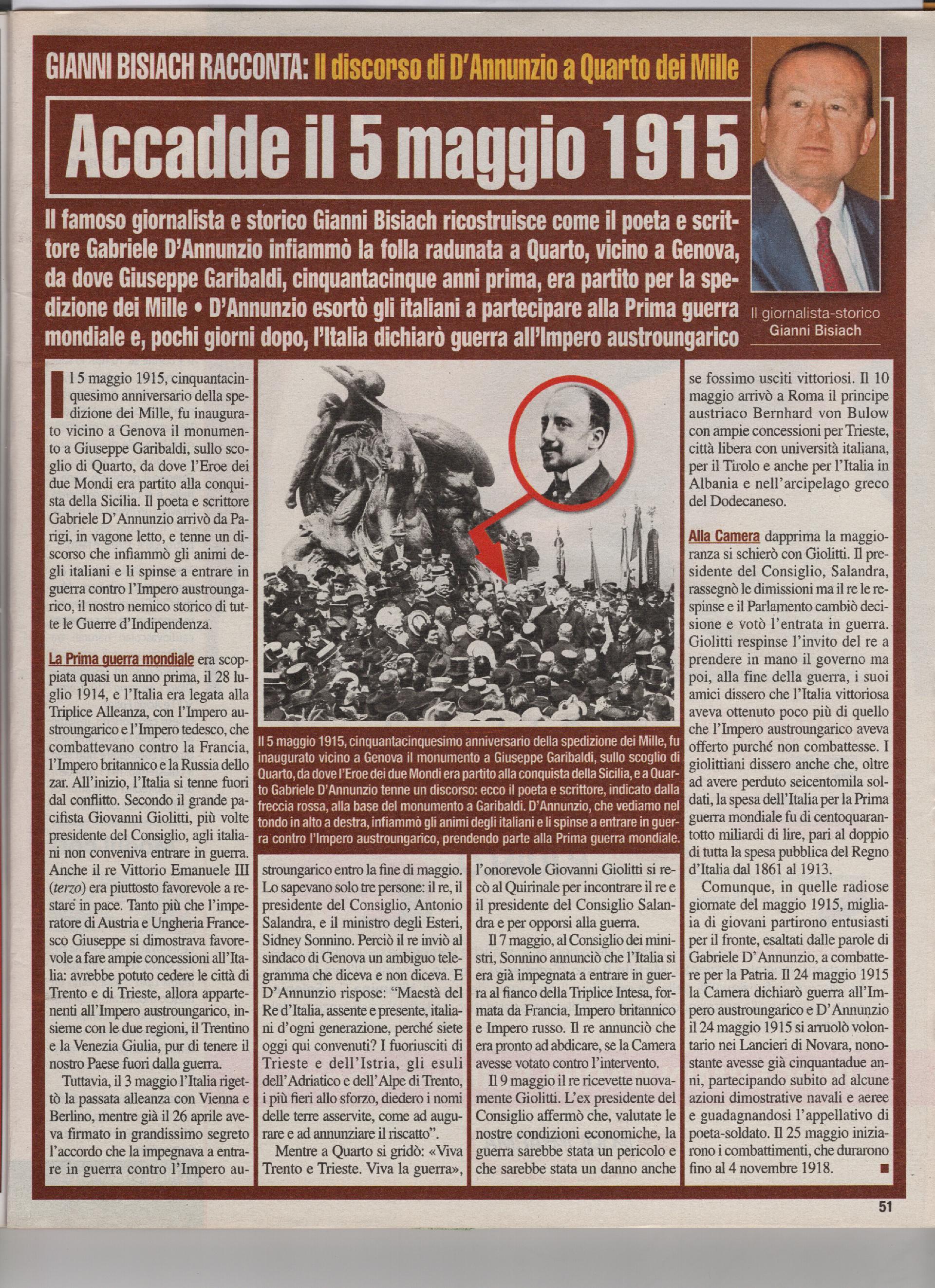 Il discorso di D'Annunzio a Quarto dei Mille