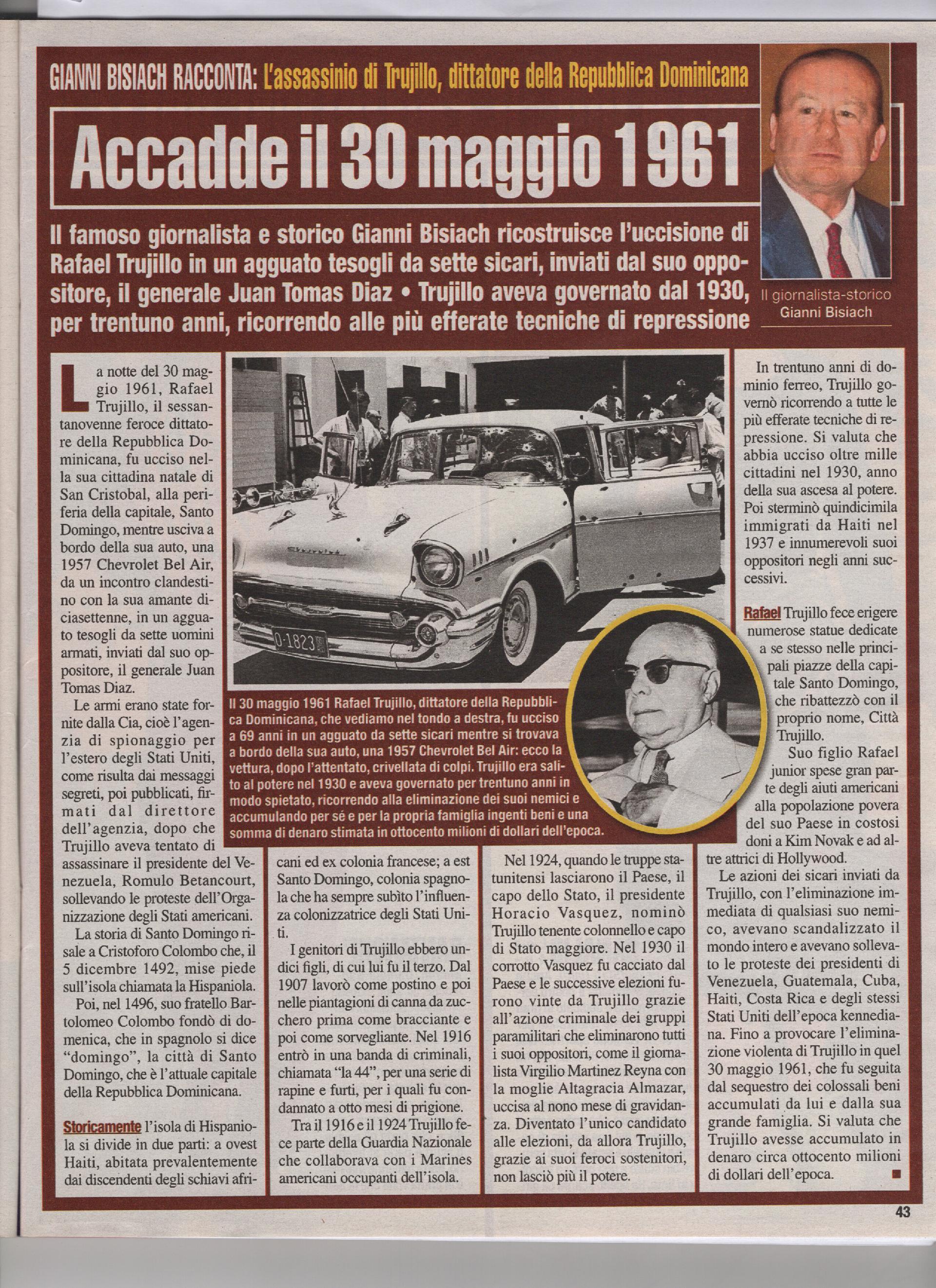L'assassinio di Trujllio, dittatore della Repubblica Dominicana