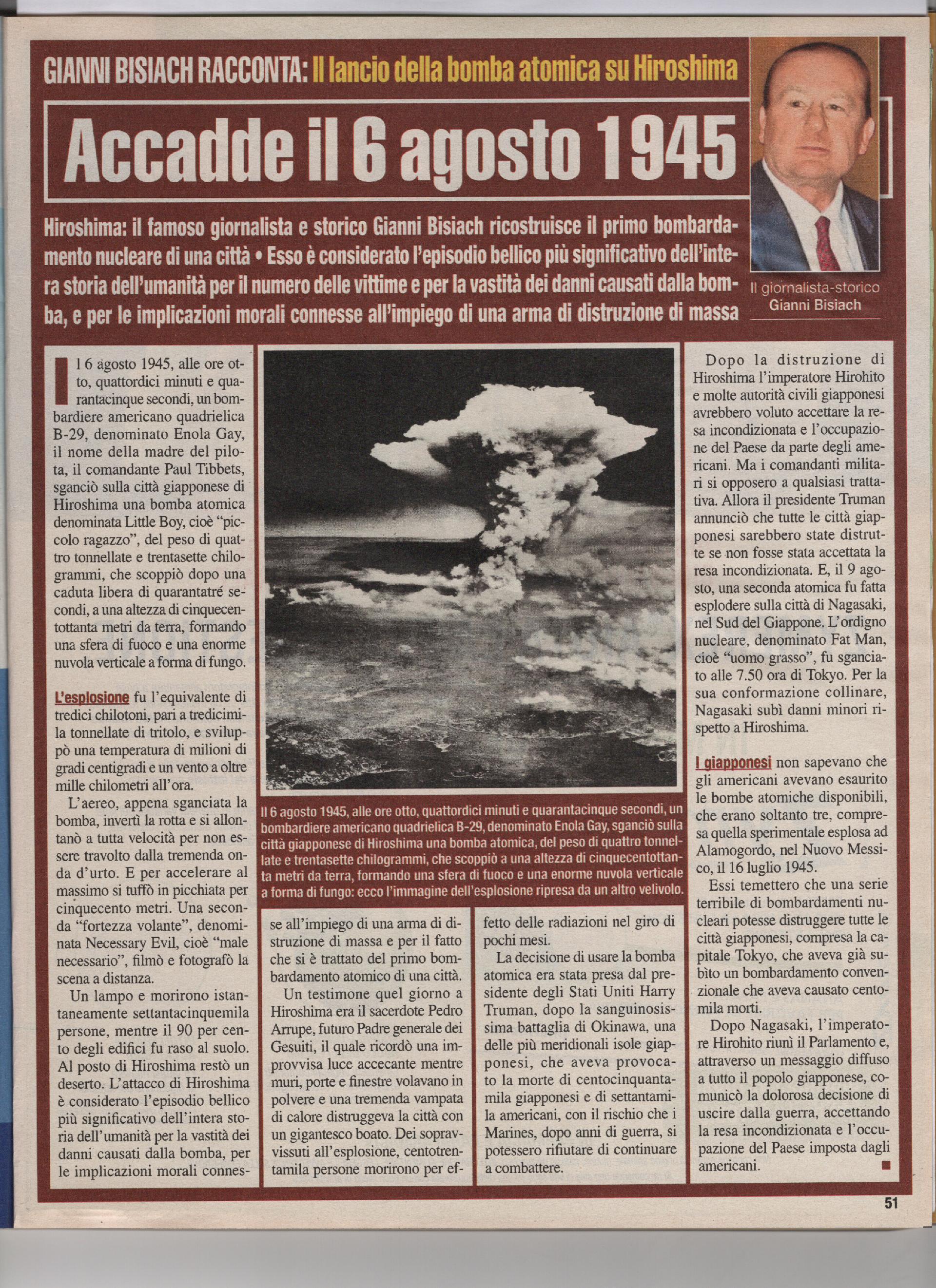 Il lancio della bomba atomica su Hiroshima
