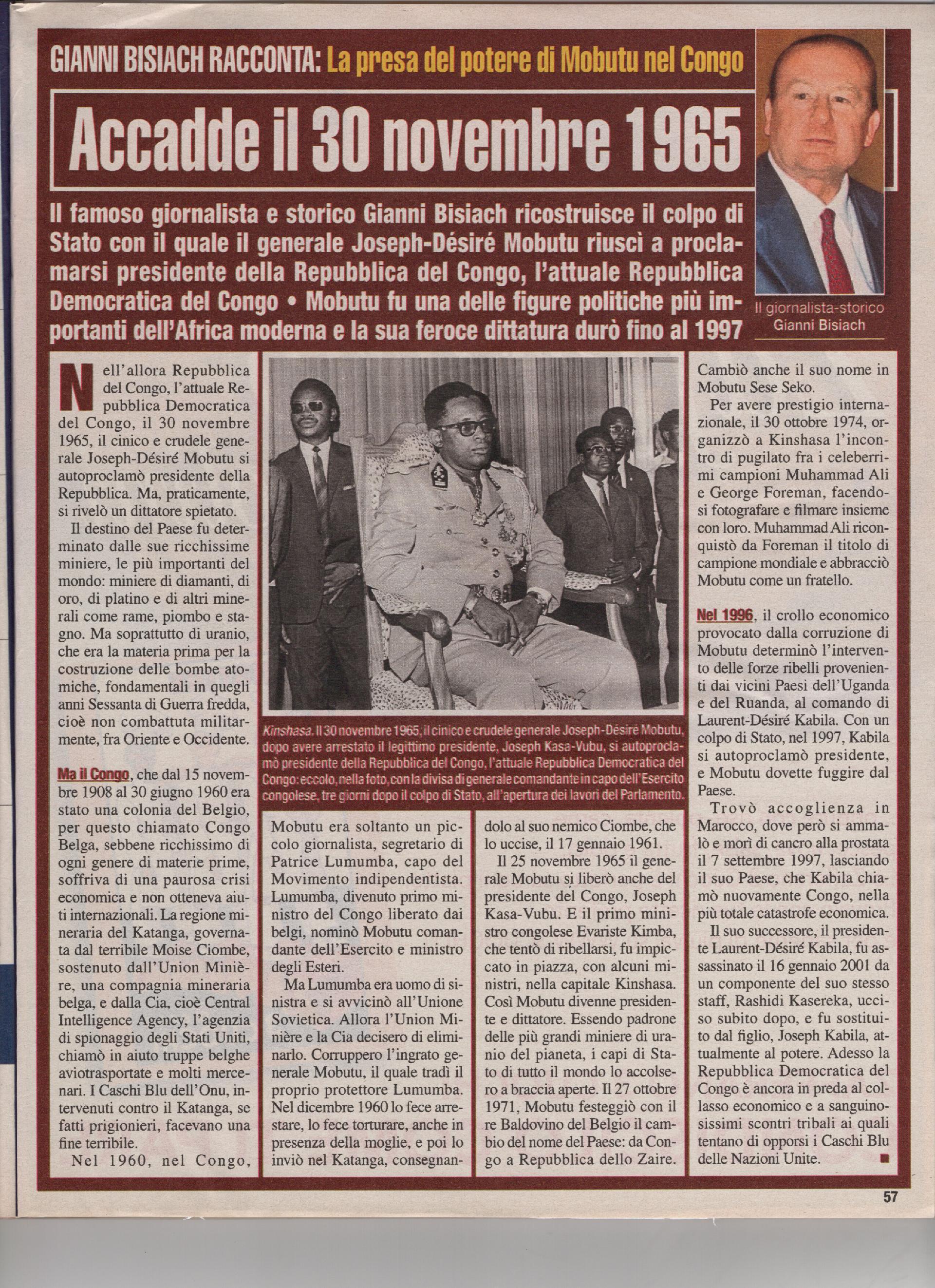 La presa del potere di Mobutu nel Congo