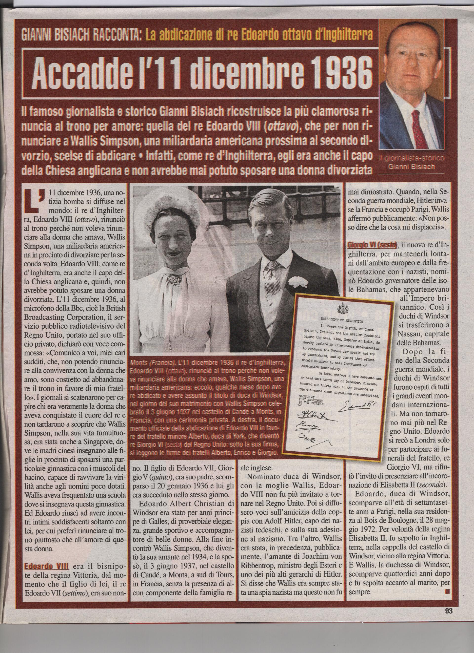 La abdicazione di re Edoardo ottavo d'Inghilterra