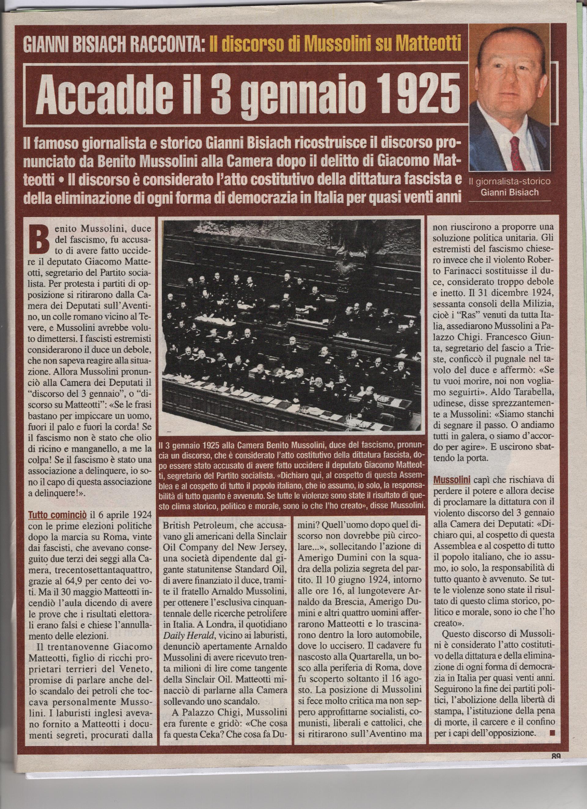 Il discorso di Mussolini su Matteotti