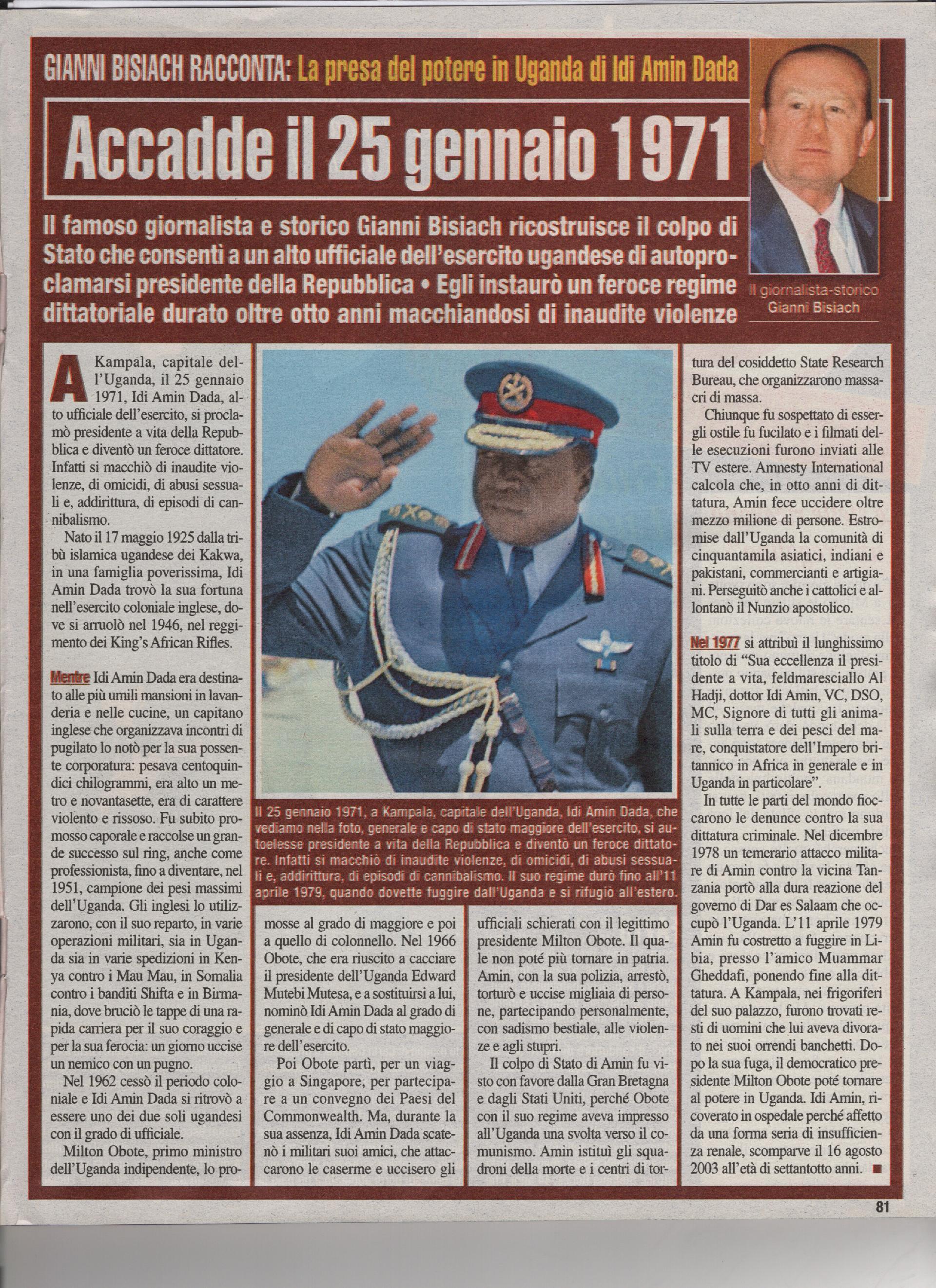 La presa del potere in Uganda di Idi Amin Dada