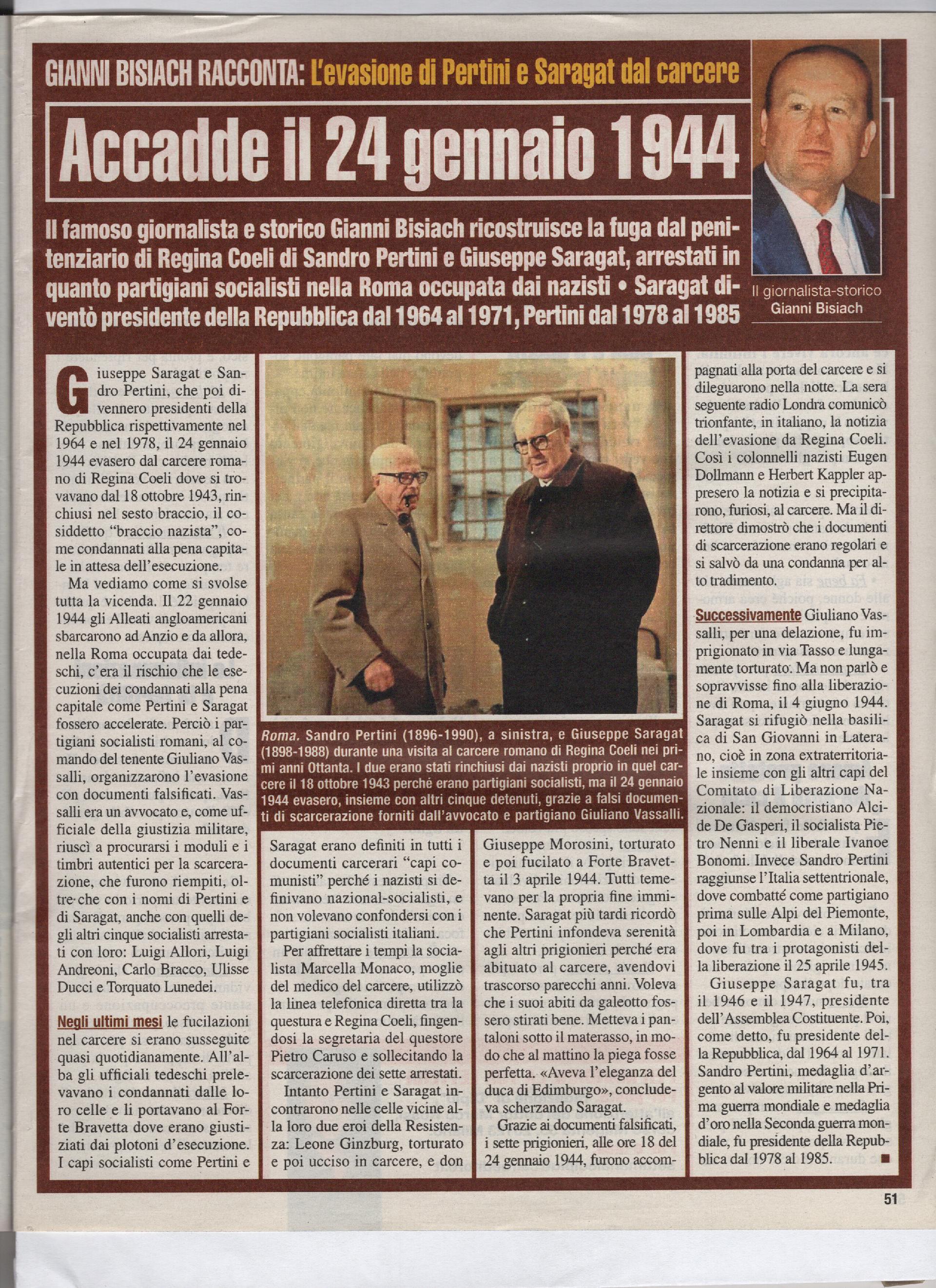 L'evasione di Pertini e Saragat dal carcere