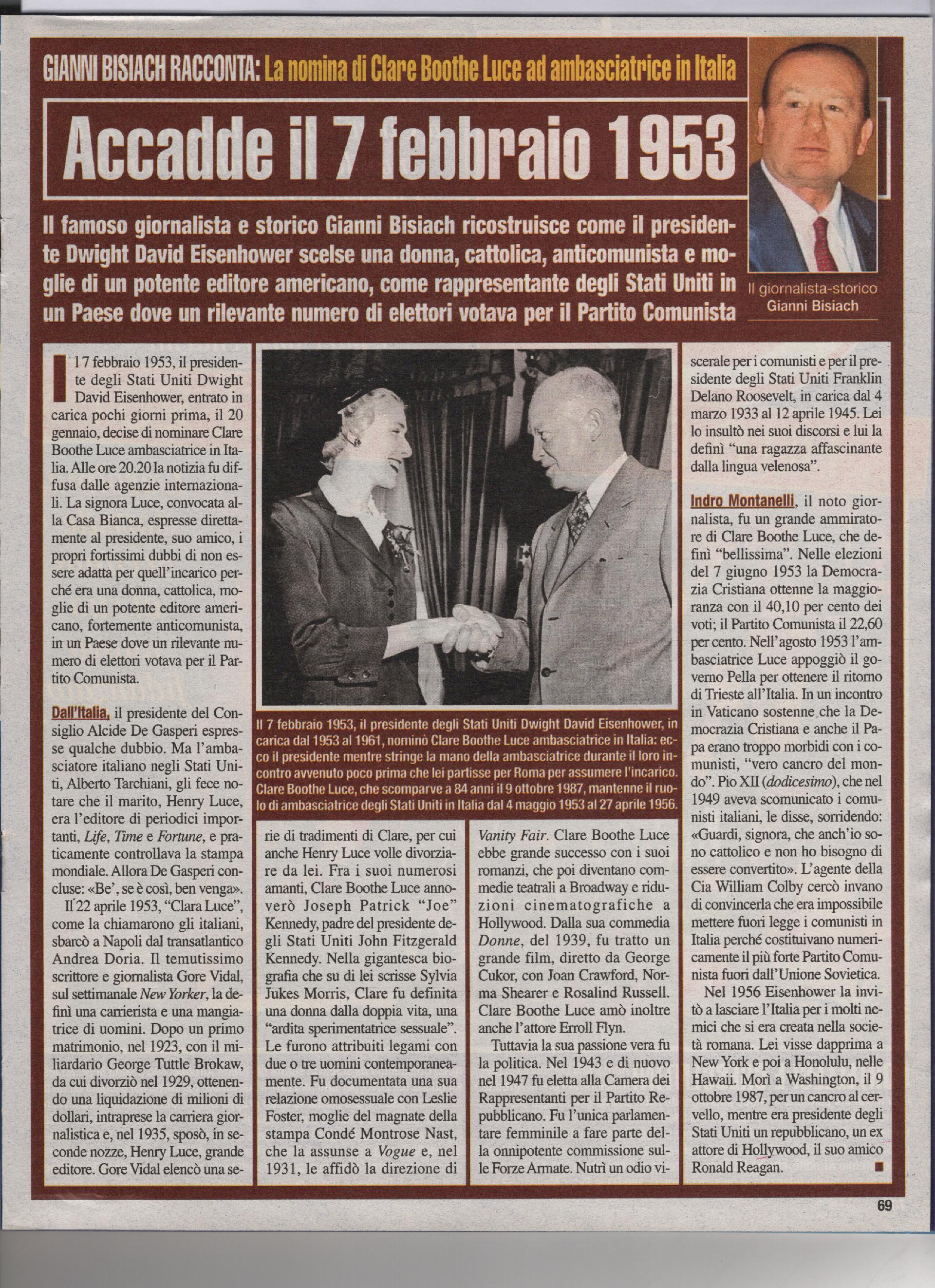 La nomina di Clare Boothe Luce ad ambasciatrice in Italia