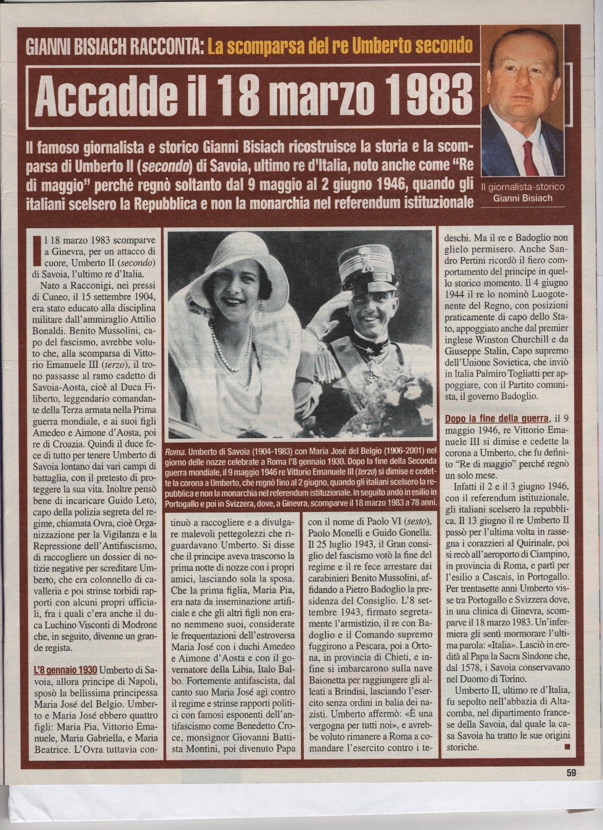 La scomparsa del re Umberto secondo