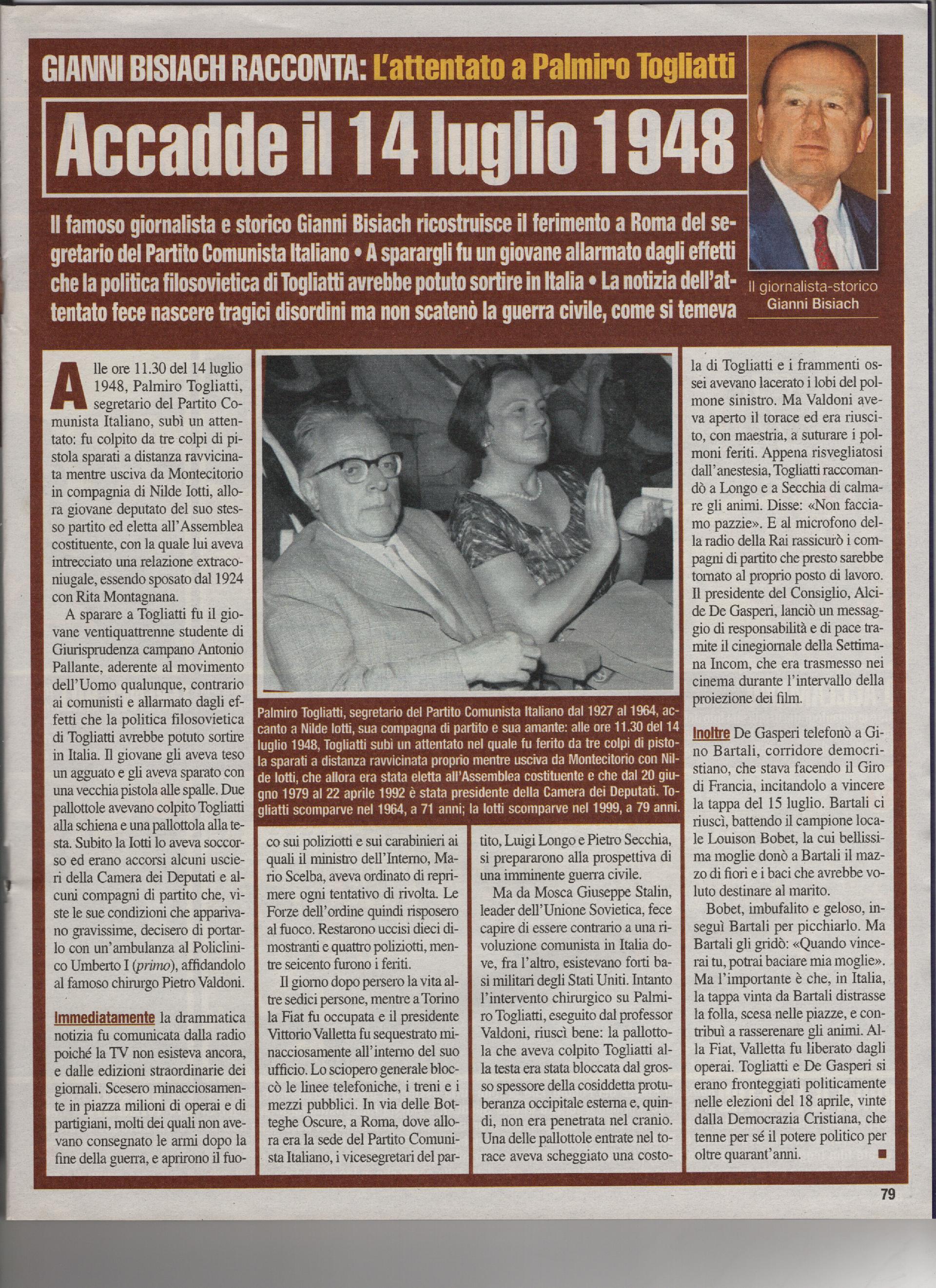 L'attettato a Palmiro Togliatti