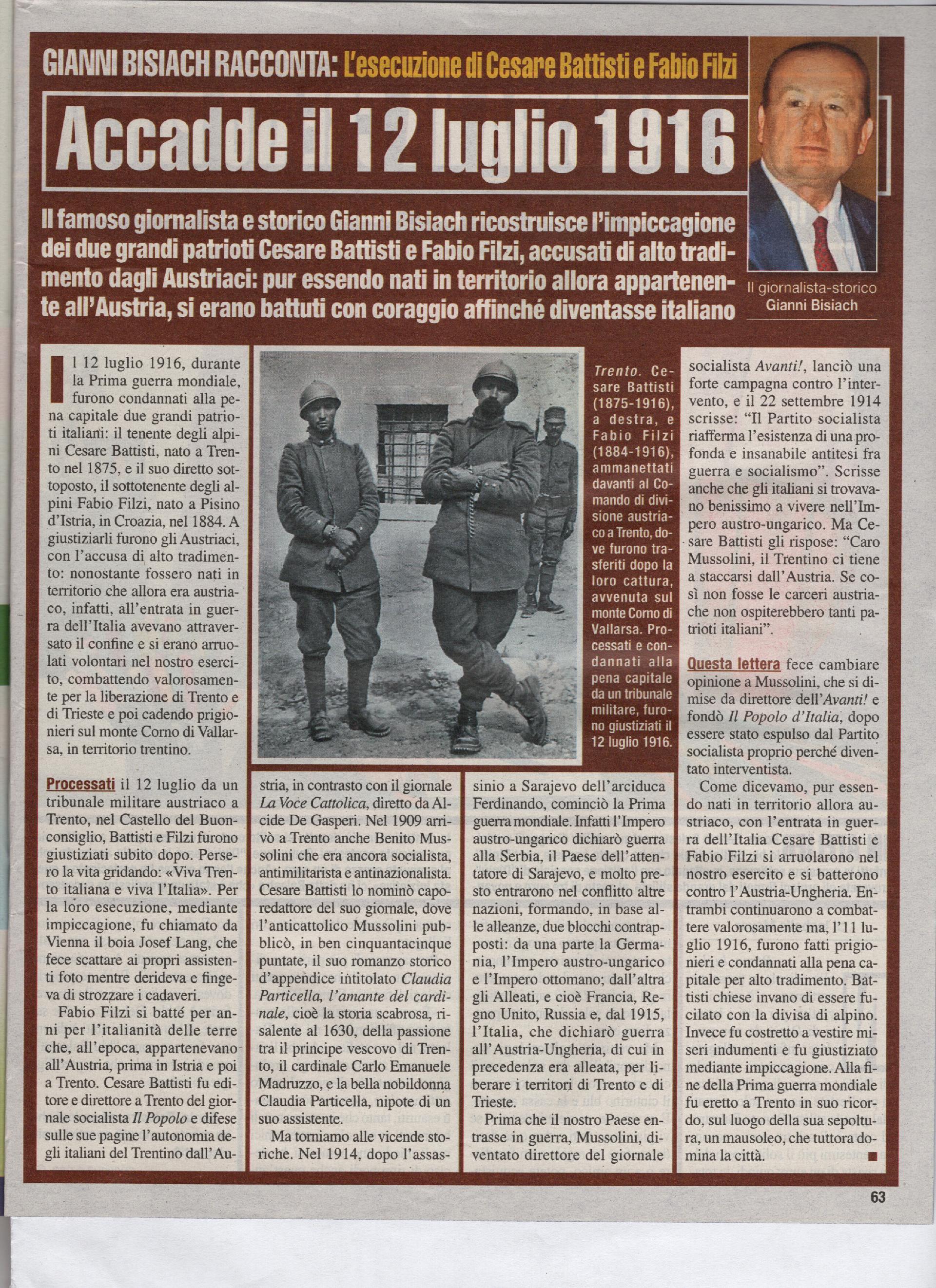 L'esecuzione di Cesare Battisti e Fabio Filzi