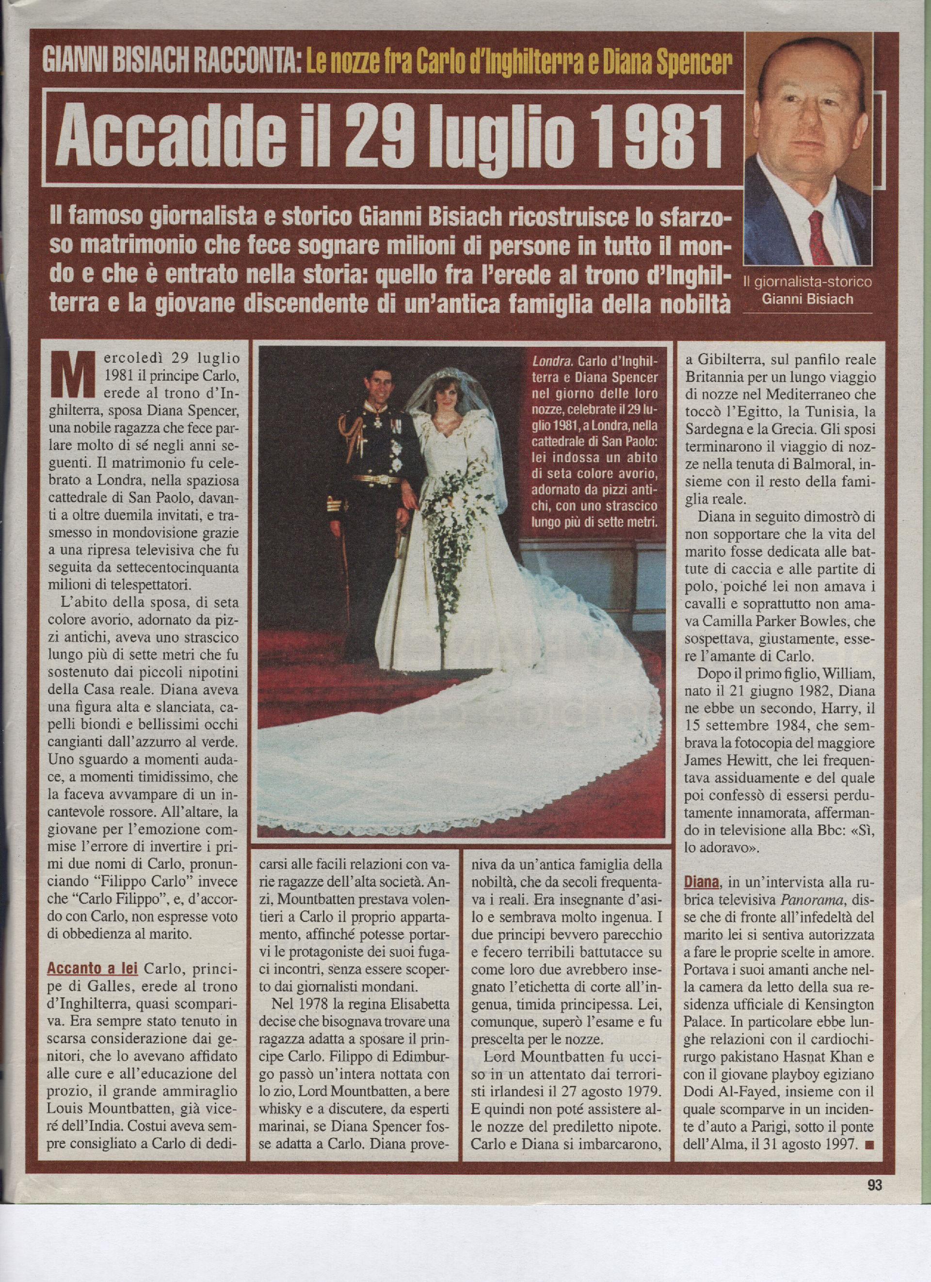 Le nozze fra Carlo d'Inghilterra e Diana Spencer