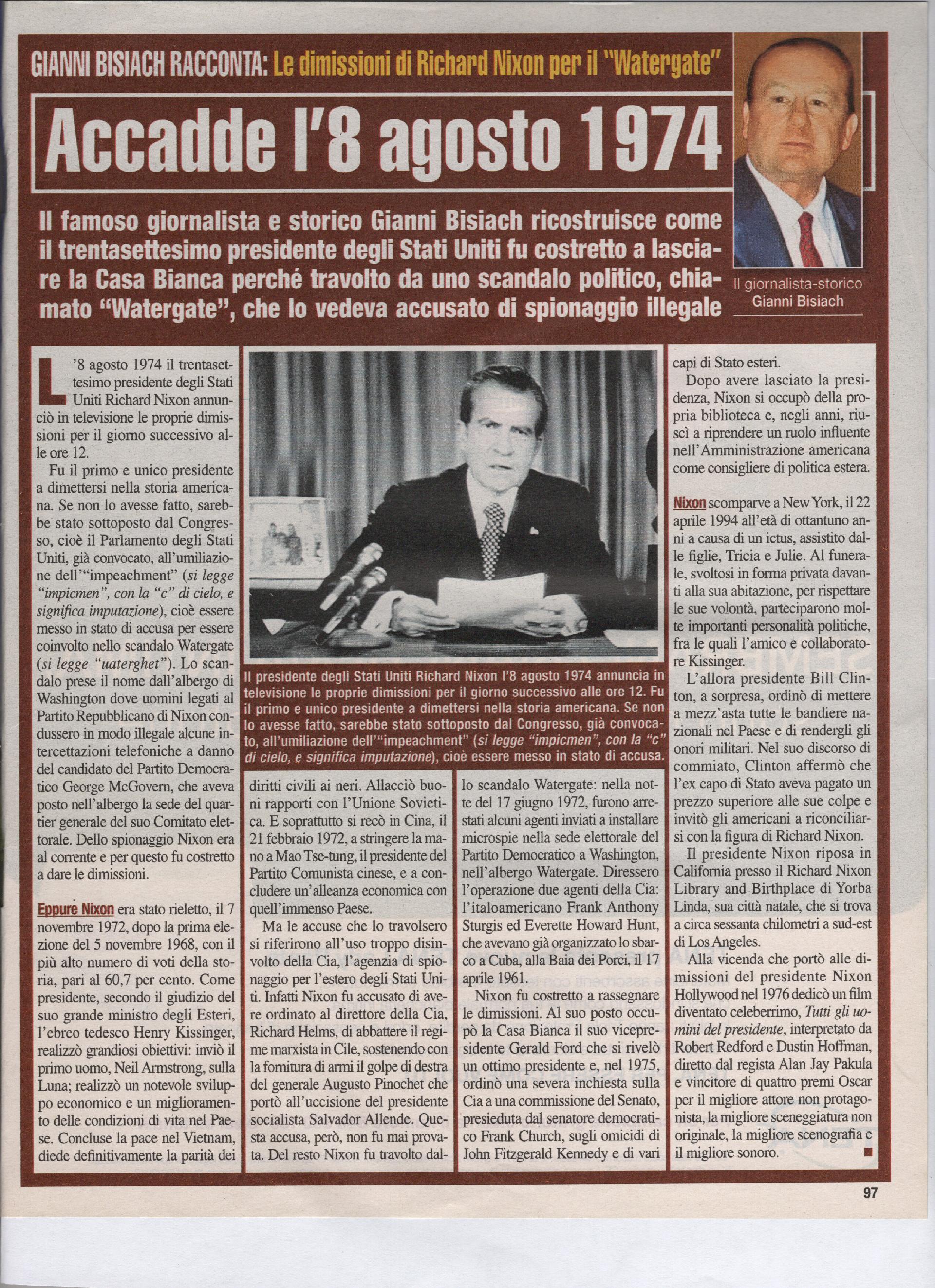 Le dimissioni di Richard Nixon per il "Watergate"