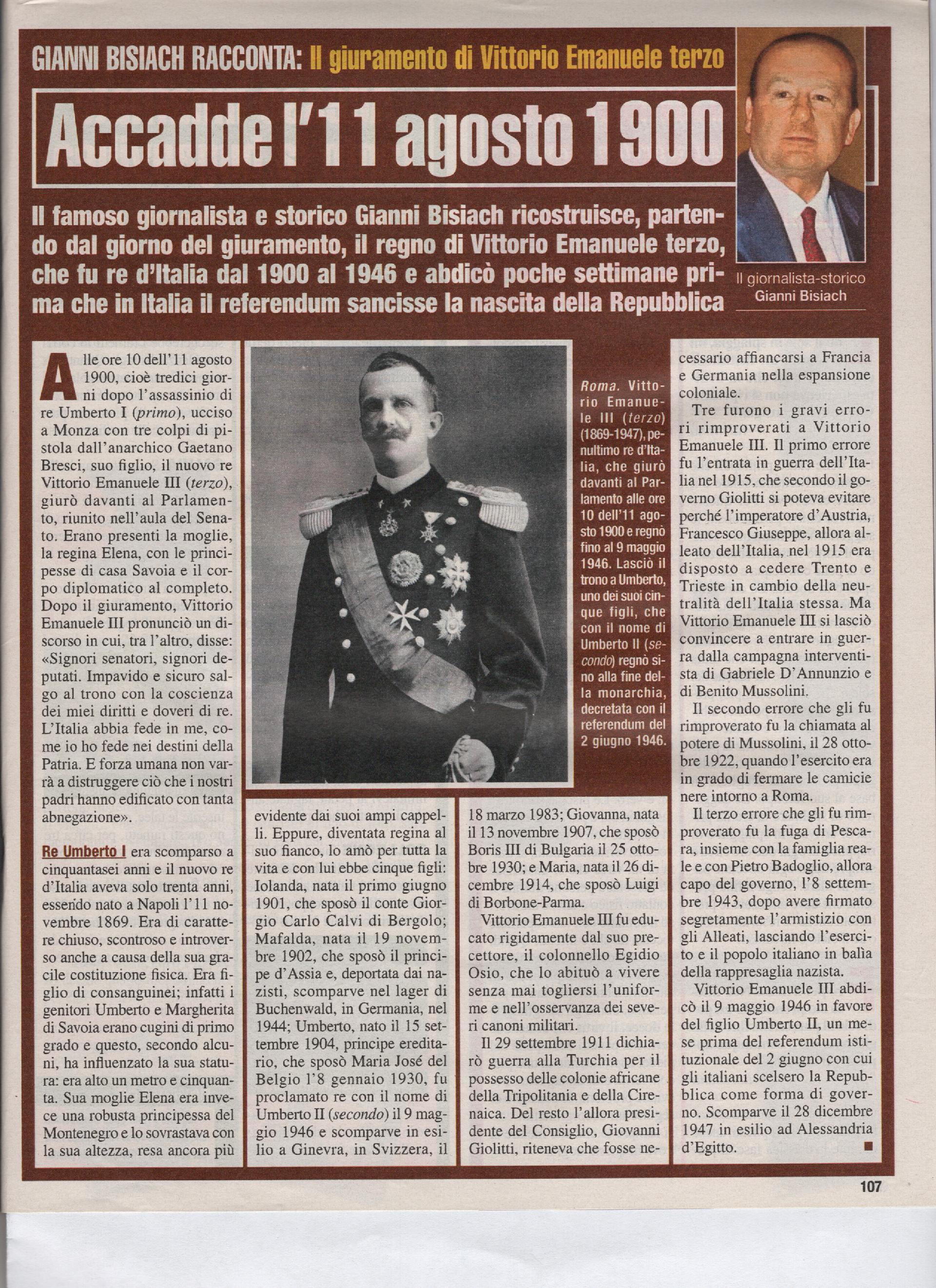 Il giuramento di Vittorio Emanuele terzo