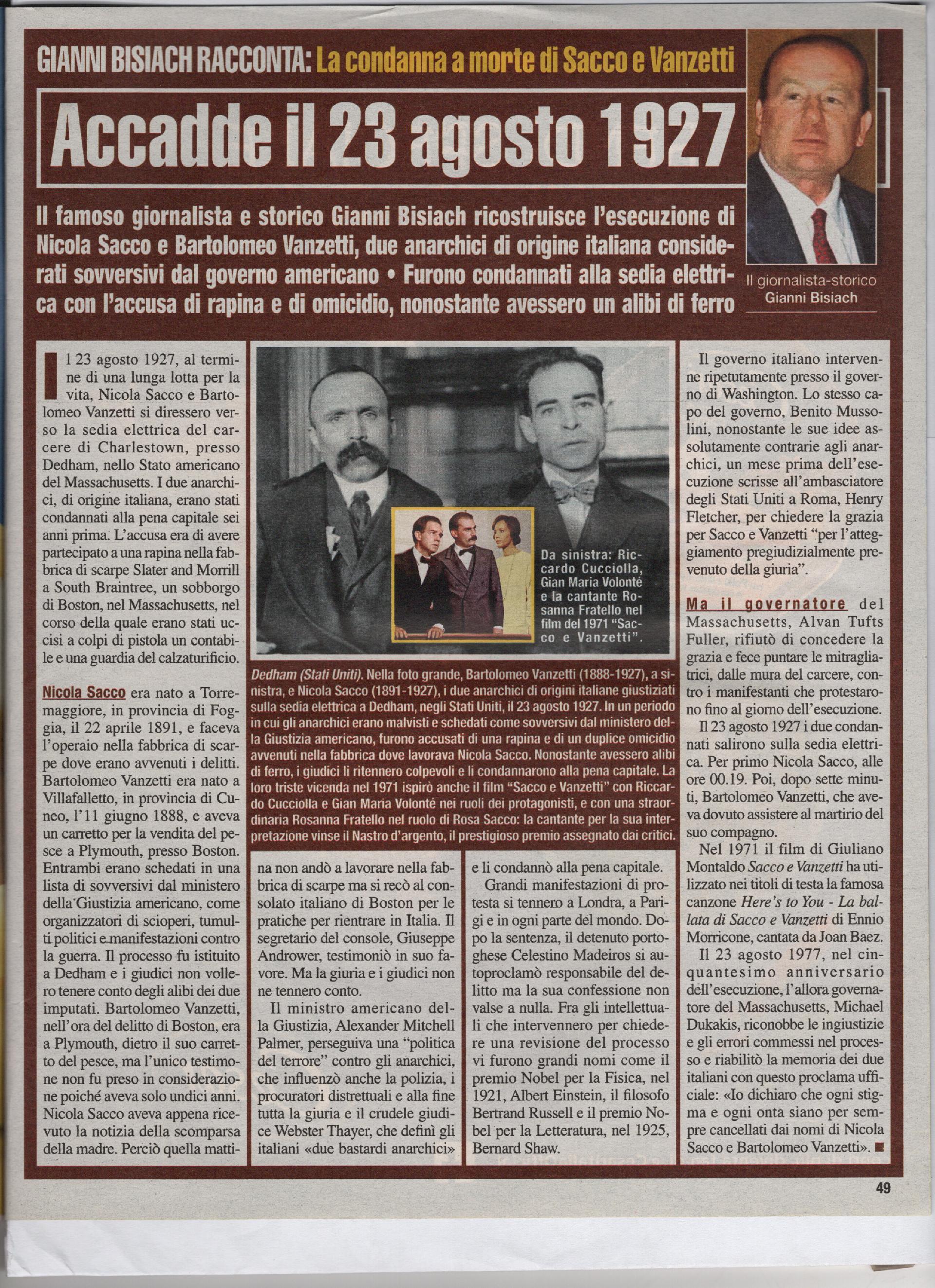 La condanna a morte di Sacco e Vanzetti