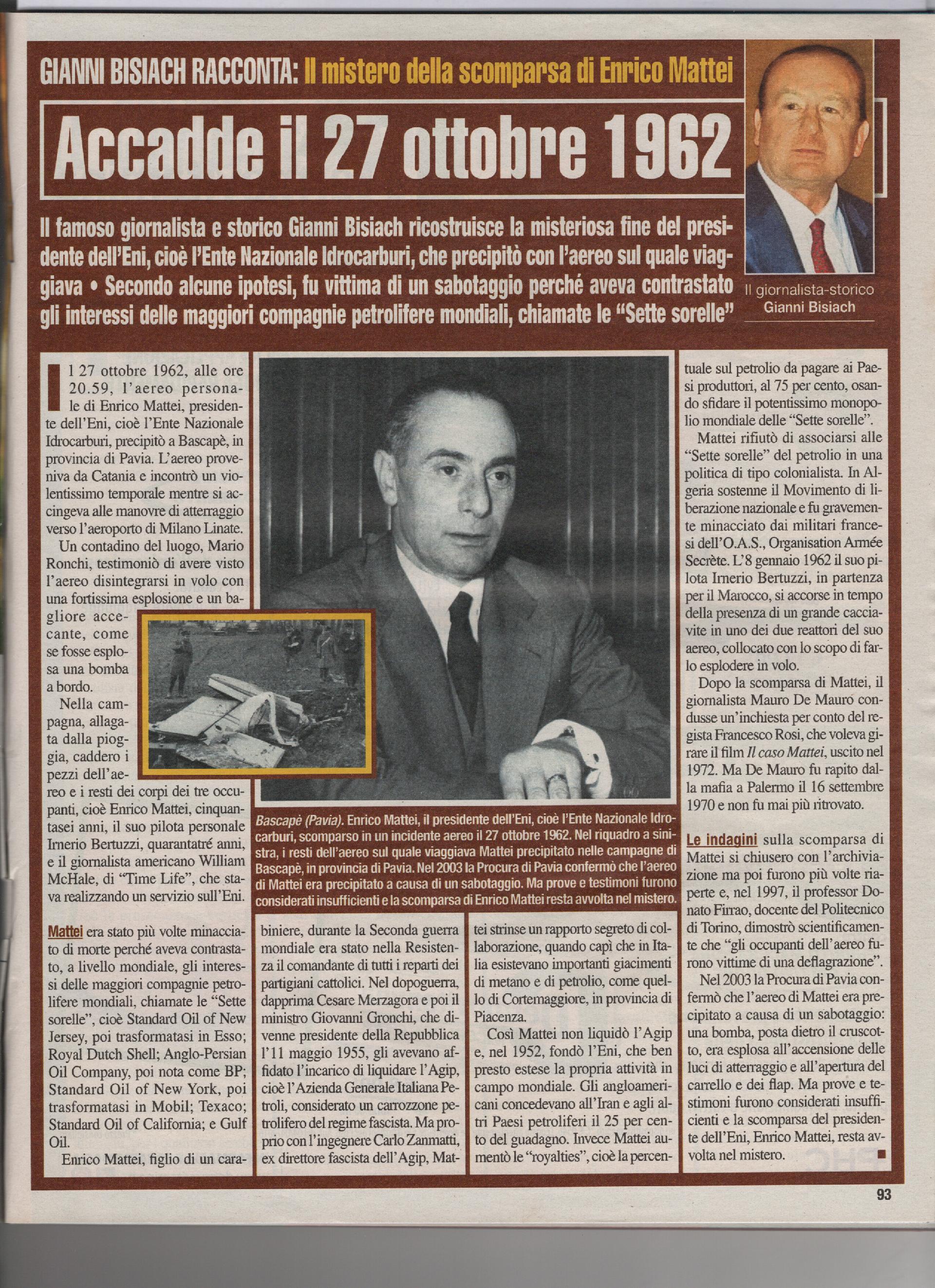 Il mistero della scomparsa di Enrico Mattei