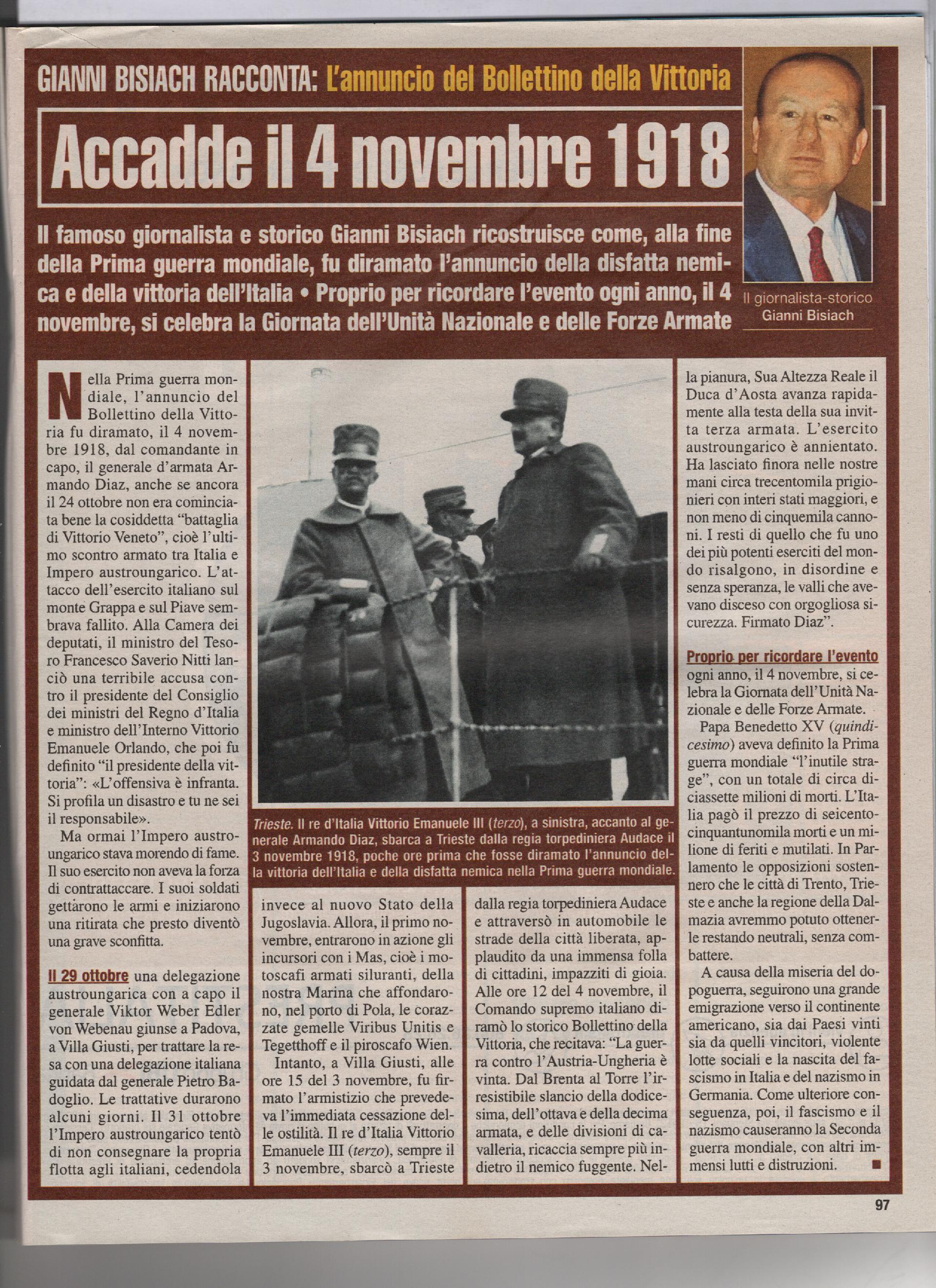 L'annuncio del Bollettino della Vittoria
