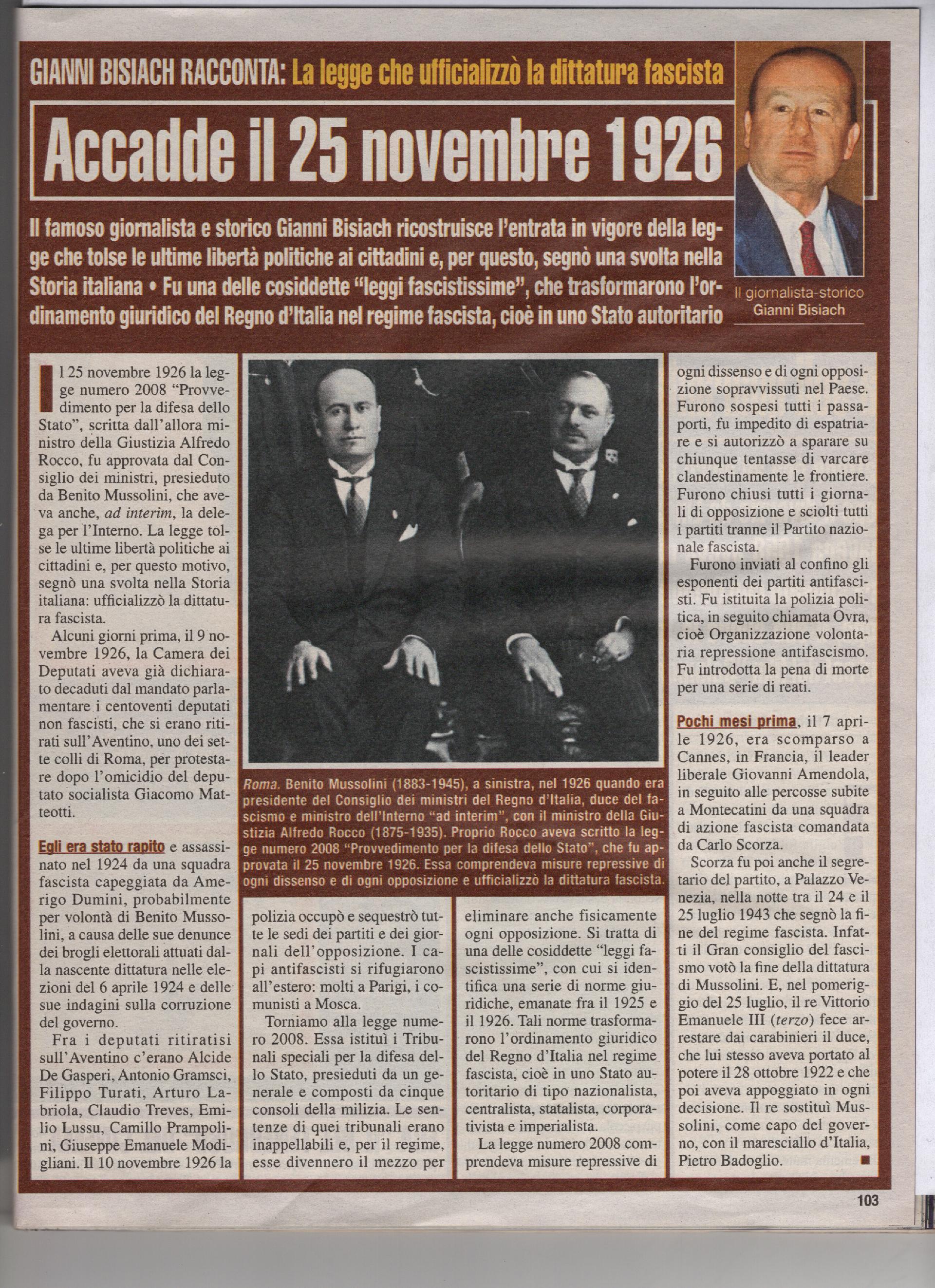 La legge che uficializzò la dittatura fascista