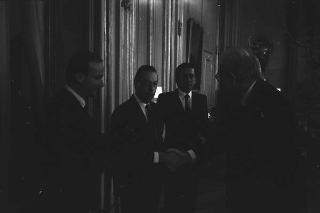 Adolfo Boroli, presidente dell'Istituto Geografico De Agostini, con i consiglieri delegati Marco Drago e Marco Boroli, per presentare il Grande Atlante d'Italia De Agostini