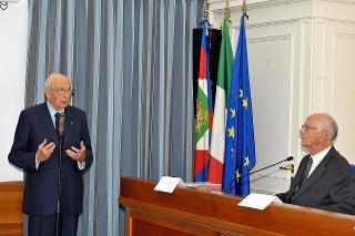 Il Presidente Giorgio Napolitano durante il suo intervento in occasione della consegna alla Presidenza della Repubblica dell'Archivio Merzagora