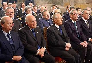 Un momento della cerimonia di commemorazione del Prof. Marco Biagi a Palazzo Giustiniani, alla presenza del Presidente Ciampi