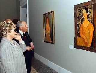 Il Presidente Ciampi in compagnia della moglie Franca visita la Mostra &quot;Amedeo Modigliani. L'Angelo dal volto severo&quot;