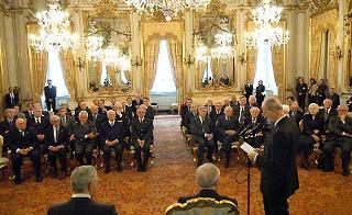 Un momento della cerimonia di presentazione, al Presidente Ciampi, dei nuovi soci dell'Accademia Nazionale dei Lincei, da parte del Presidente dell'Accademia, Giovanni Conso