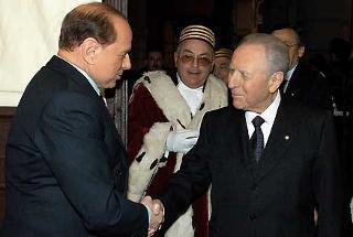 Il Presidente Ciampi con il Presidente del Consiglio Silvio Berlusconi ed il Primo Presidente della Corte Suprema di Cassazione, a Palazzo di Giustizia, in occasione dell'inaugurazione dell'Anno Giudiziario 2005