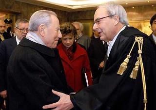Il Presidente Ciampi con Francesco Staderini, Presidente della Corte dei conti, in occasione dell'inaugurazione dell'Anno Giudiziario della Corte dei conti per il 2005