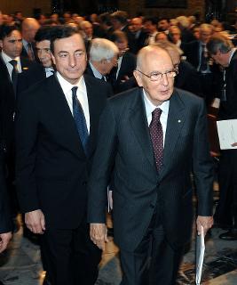 Il Presidente Giorgio Napolitano con il Governatore della Banca d'Italia, Mario Draghi, al Convegno &quot;Il Mezzogiorno e la politica economica dell'Italia&quot;