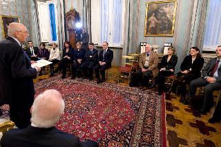 Il Presidente Giorgio Napolitano nel corso dell'incontro con una delegazione dell'Istituto Nazionale per la Storia del Movimento di Liberazione in Italia